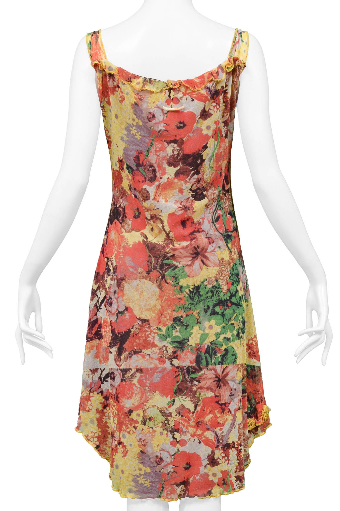 Jean Paul Gaultier Floral Print Mesh Dress With Portrait For Sale 2