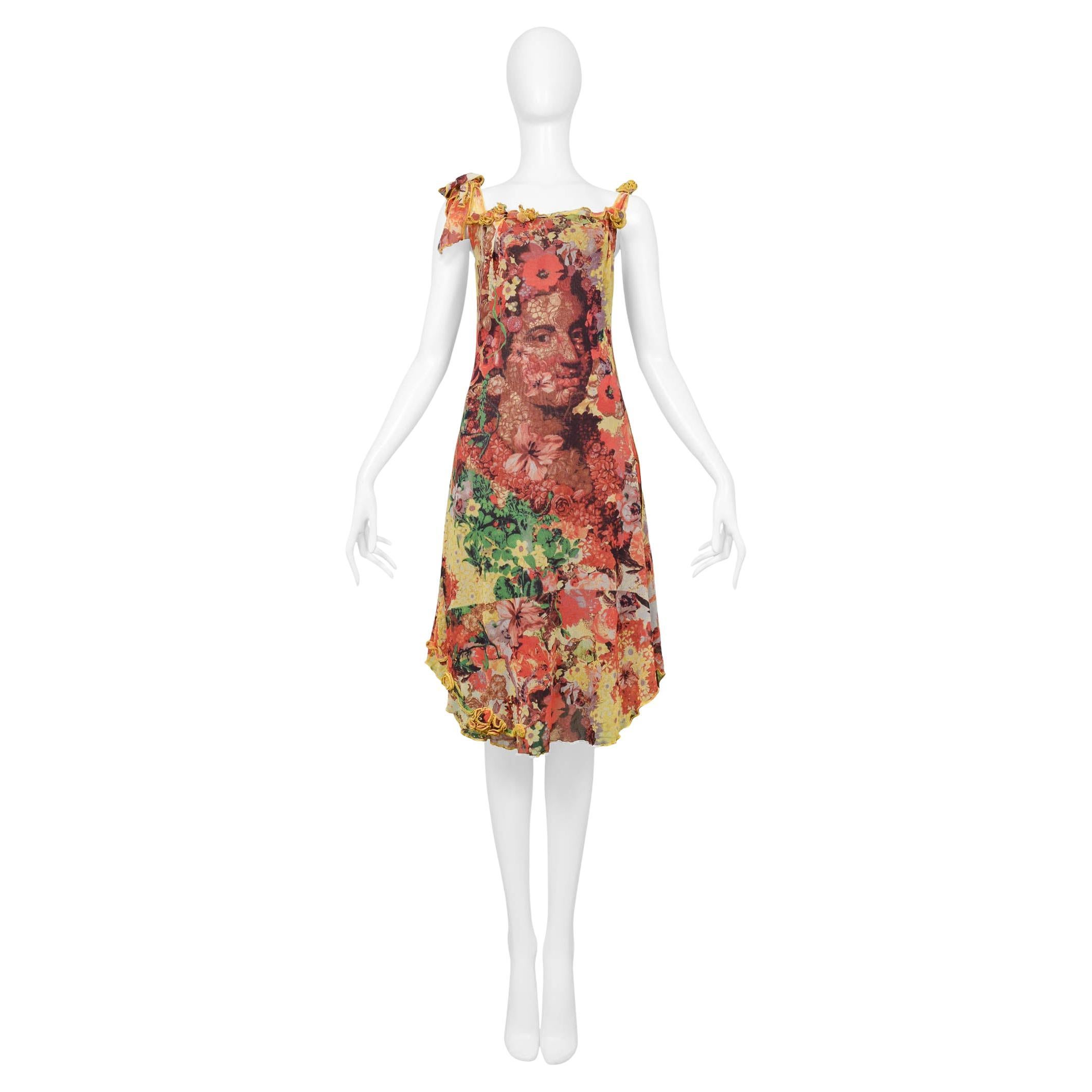 Jean Paul Gaultier Floral Print Mesh Dress With Portrait For Sale