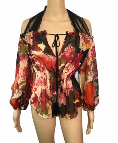 Jean Paul Gaultier Floral Print Semi-Sheer Silk Blouse Top