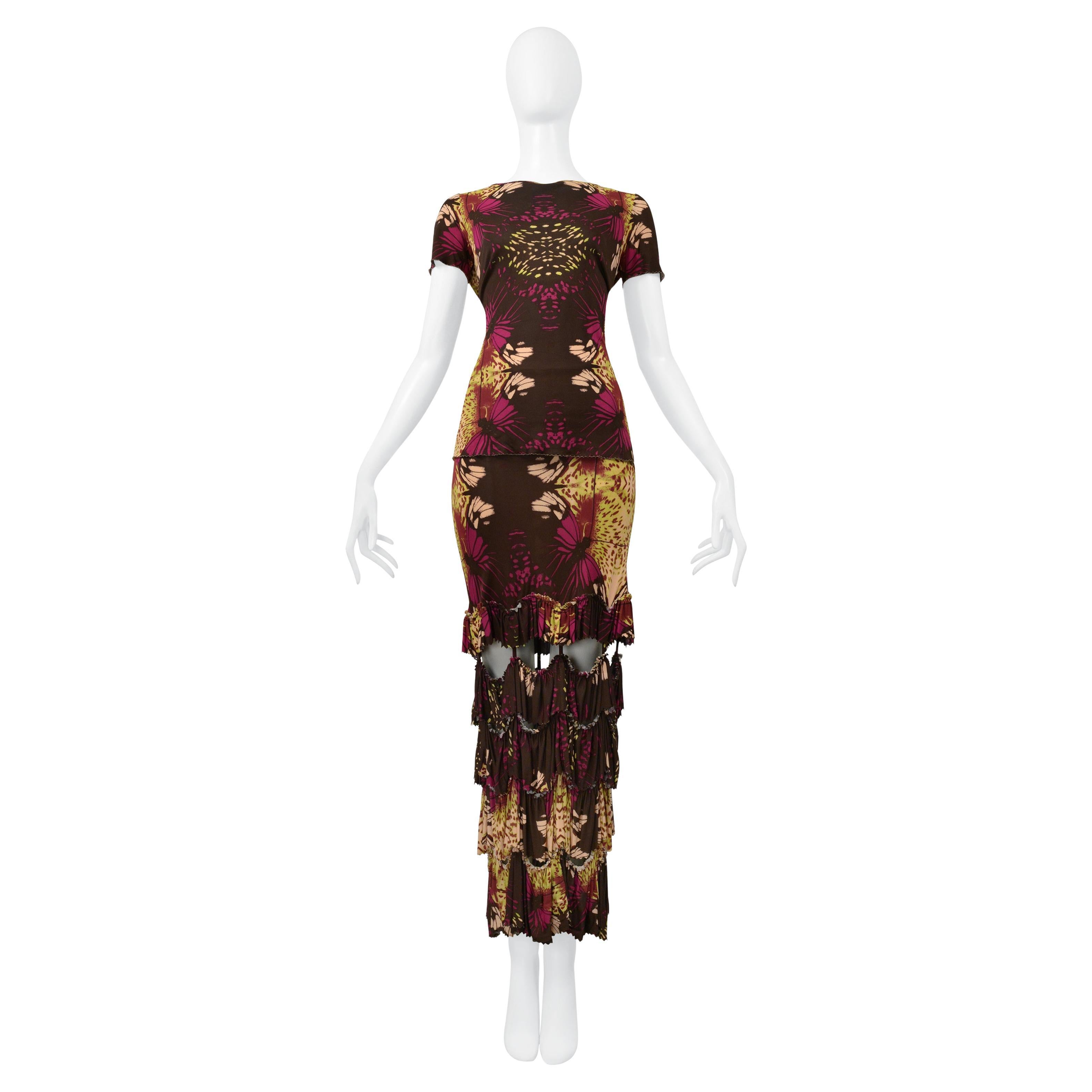 Jean Paul Gaultier Floral Print Top And Skirt With Ruffles & Cutouts For Sale