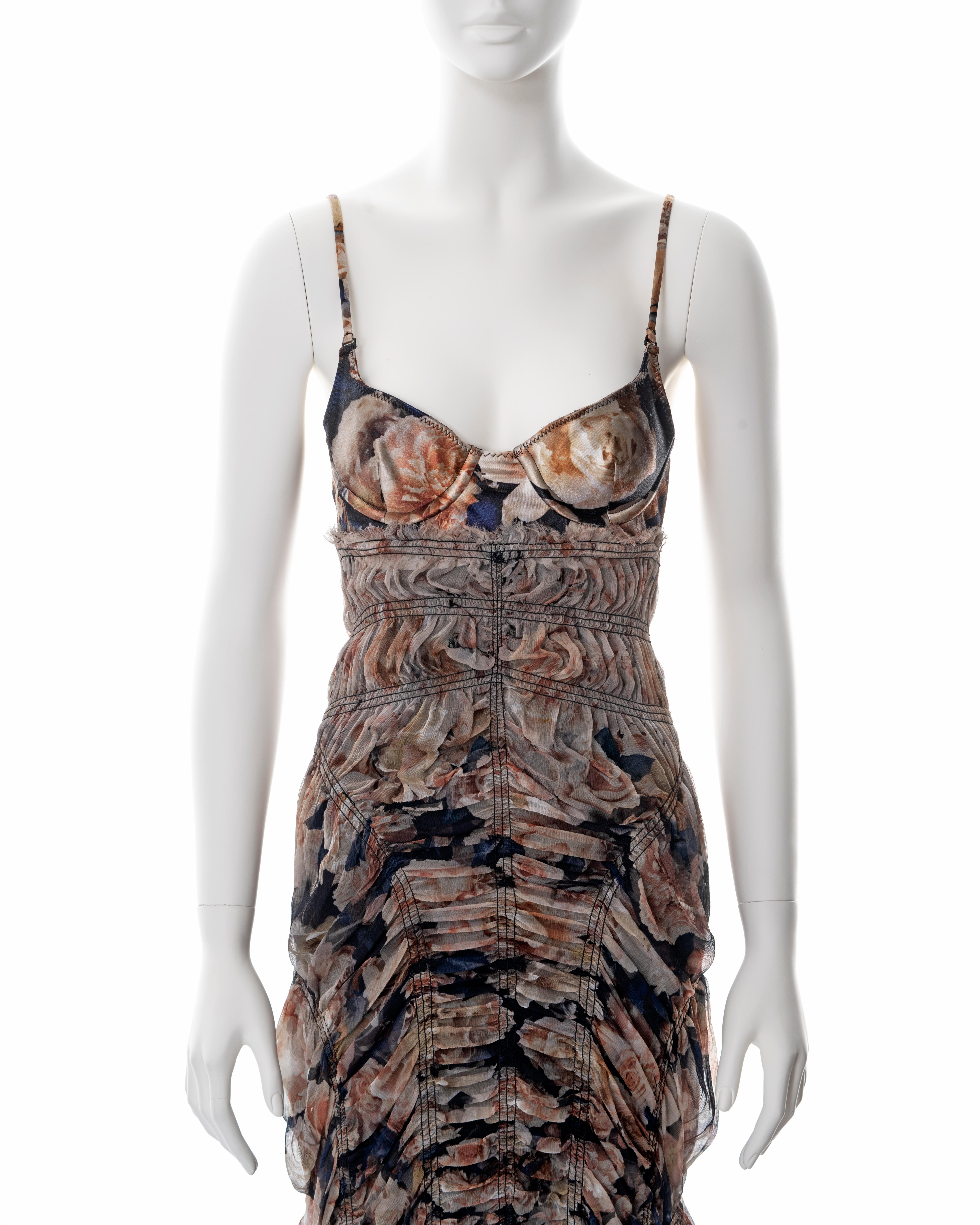 Jean Paul Gaultier floral printed smocked silk dress, ss 2011 In Excellent Condition In London, GB