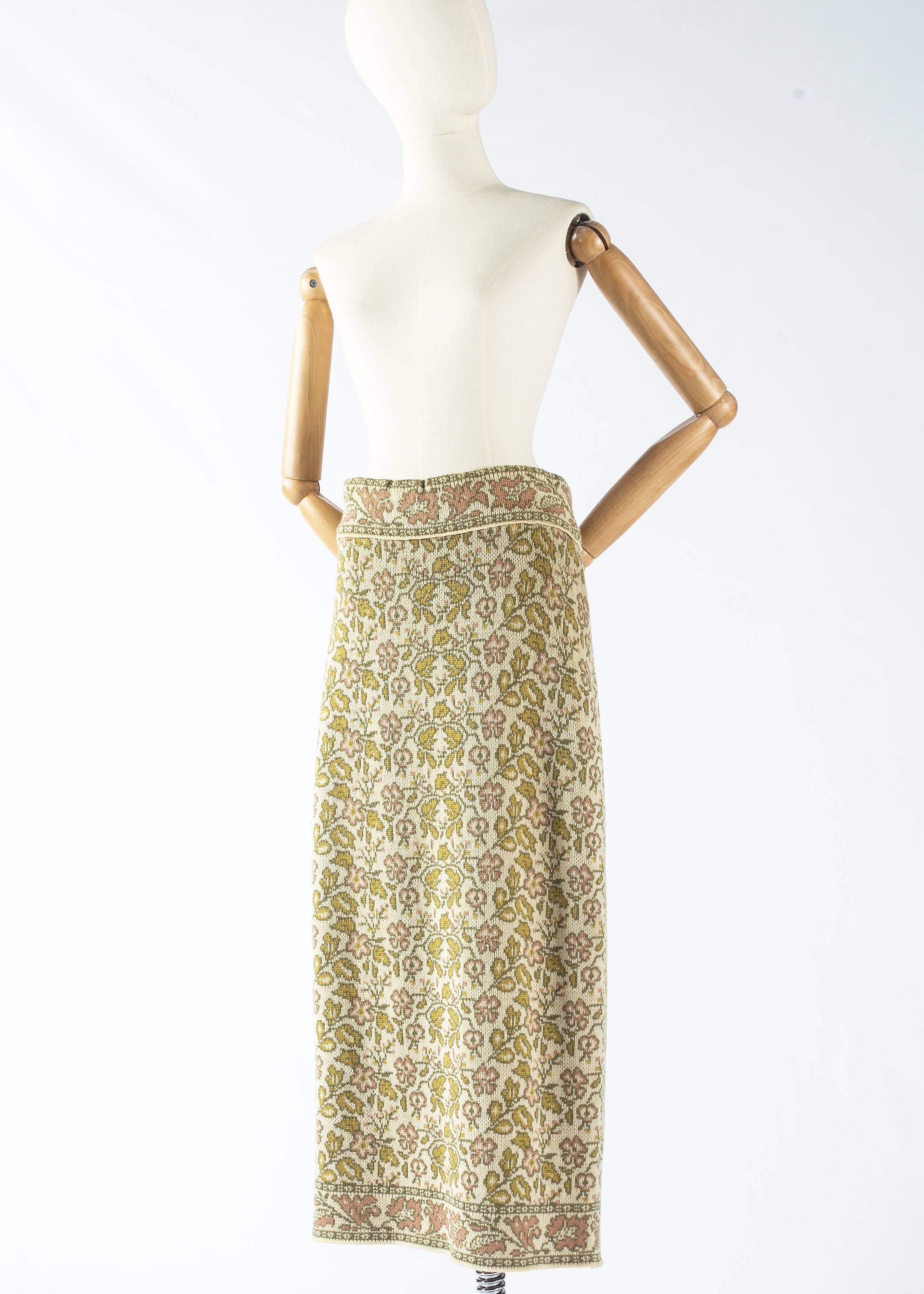 Gray Jean Paul Gaultier floral tapestry cable-knit sweater and skirt, aw 1984