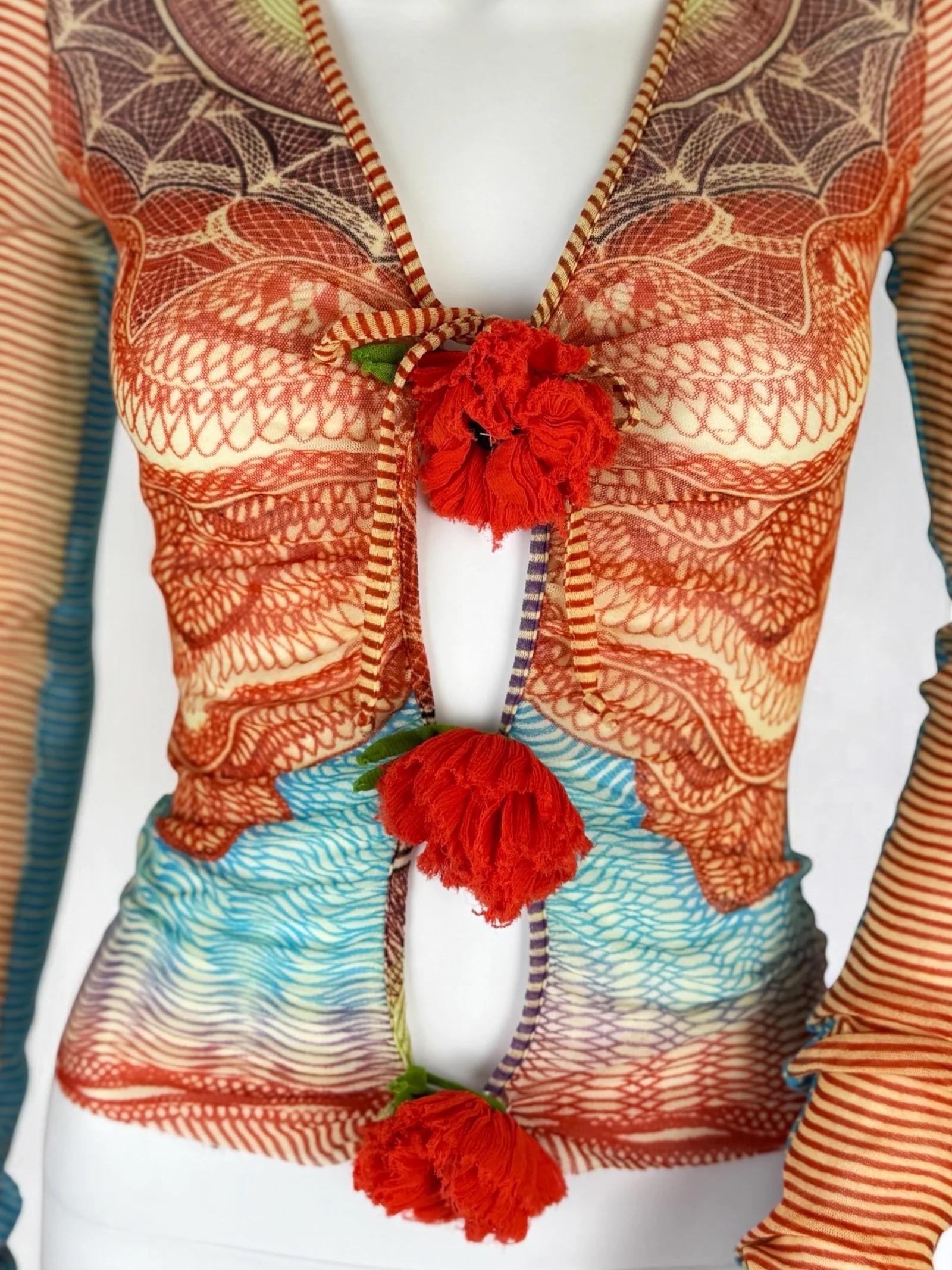 Jean Paul Gaultier Blumen-Korsagen-Netzoberteil, 1990er Jahre (Orange) im Angebot