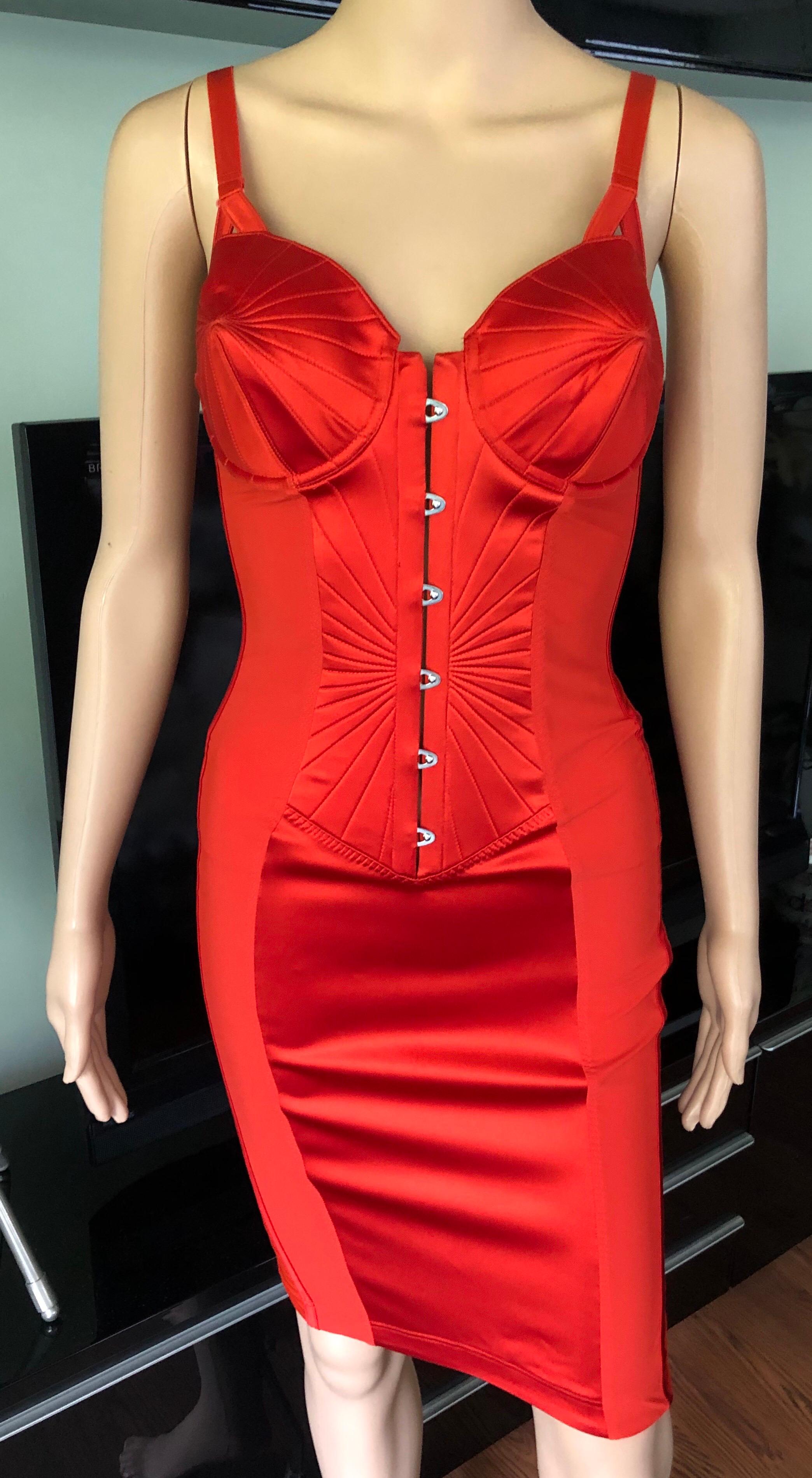 Jean Paul Gaultier for La Perla c. 2010 Cone Bra Corset Bondage Red Dress

