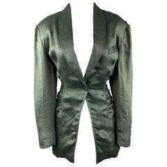 JEAN PAUL GAULTIER Forest Green Linen Size 6 Shawl Collar Blazer
