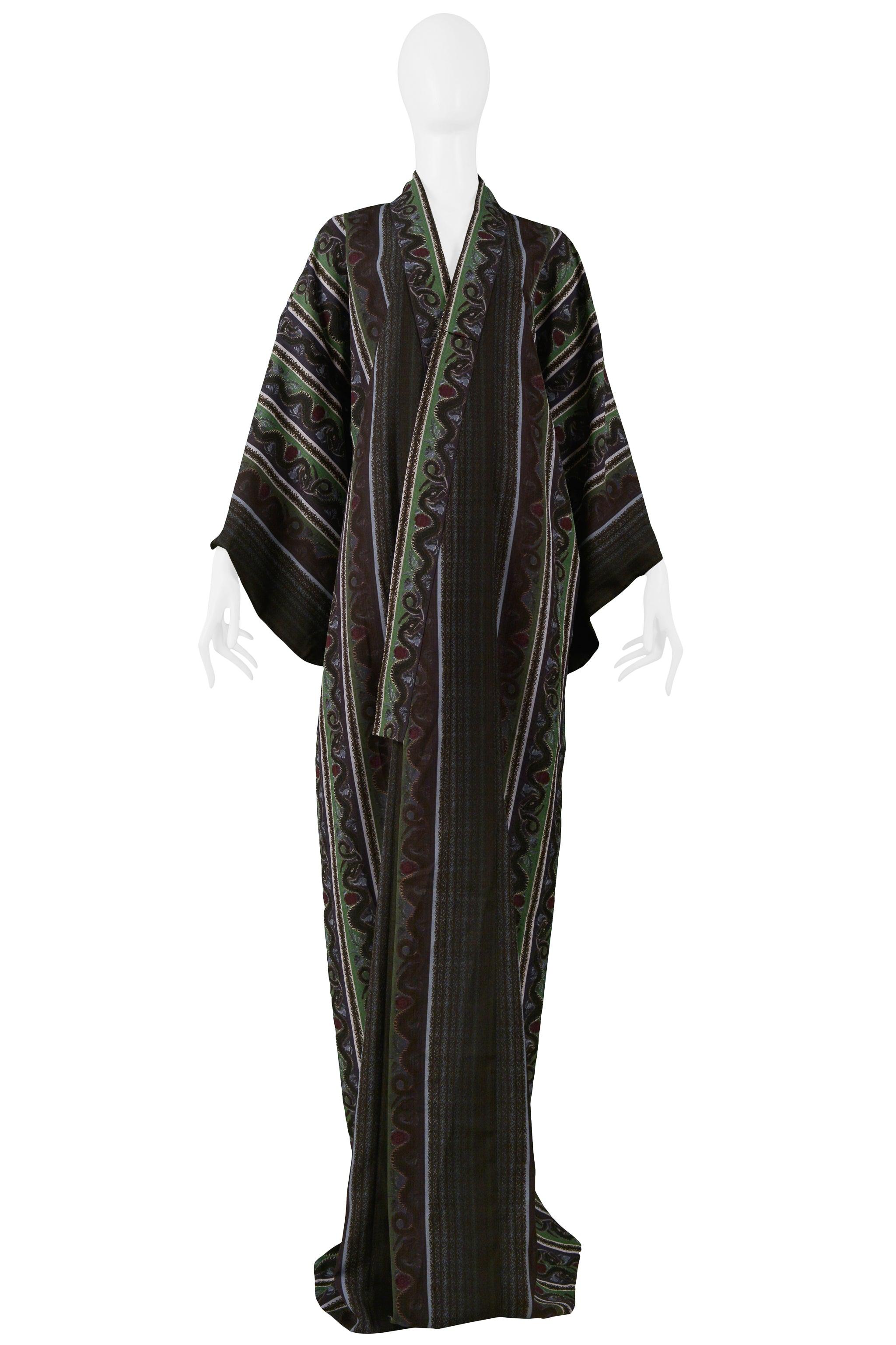Resurrection Vintage is excited to offer a vintage Jean Paul Gaultier green & brown summer Yukata with serpent print. This collection was produced exclusively for the Japanese market in 2002. Textile designs and palettes were a personal design