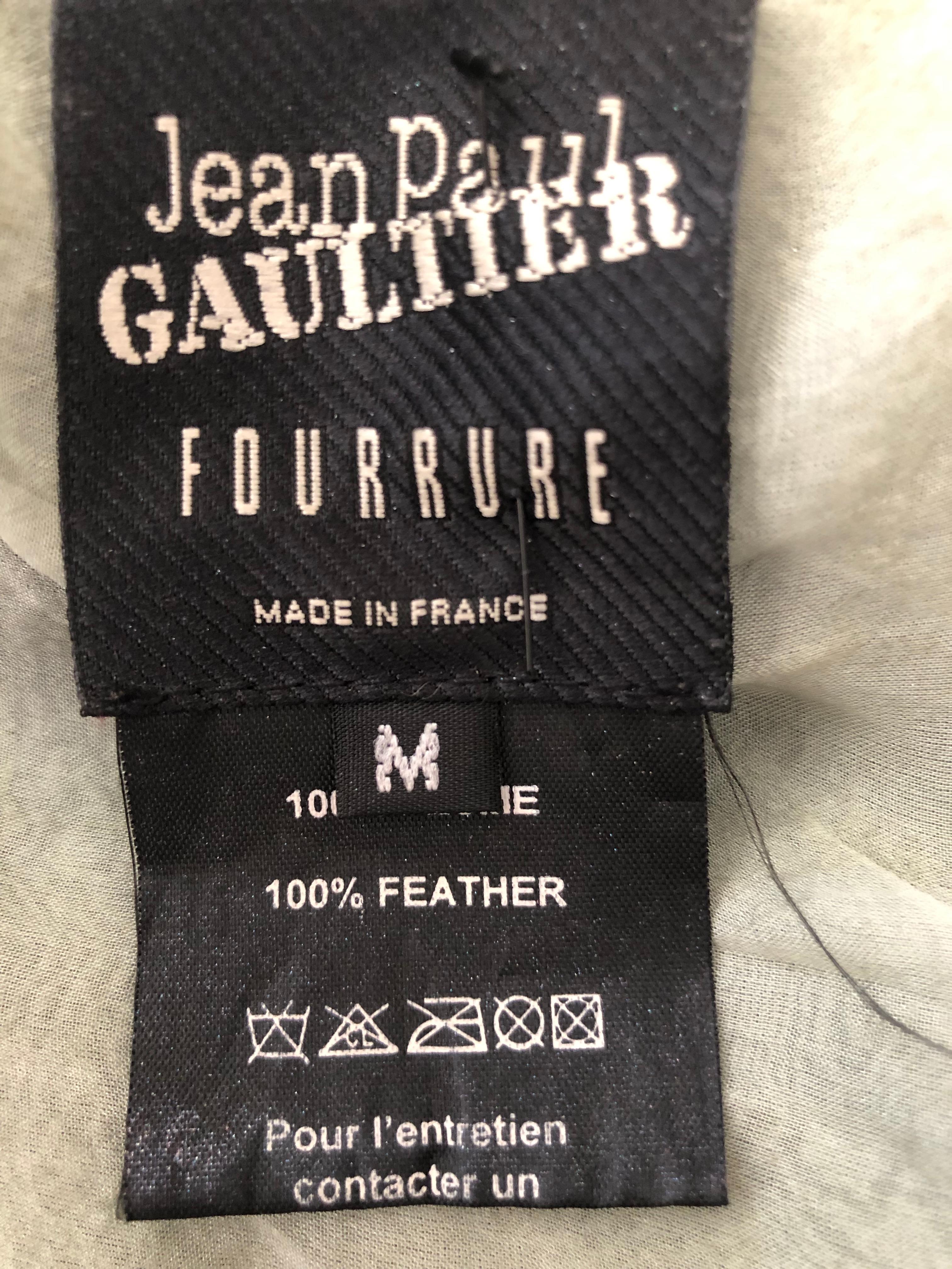 Jean Paul Gaultier Fourrure Vintage Blue Gray Feather Tie Front Bolero Shrug
Size M
Bust 36