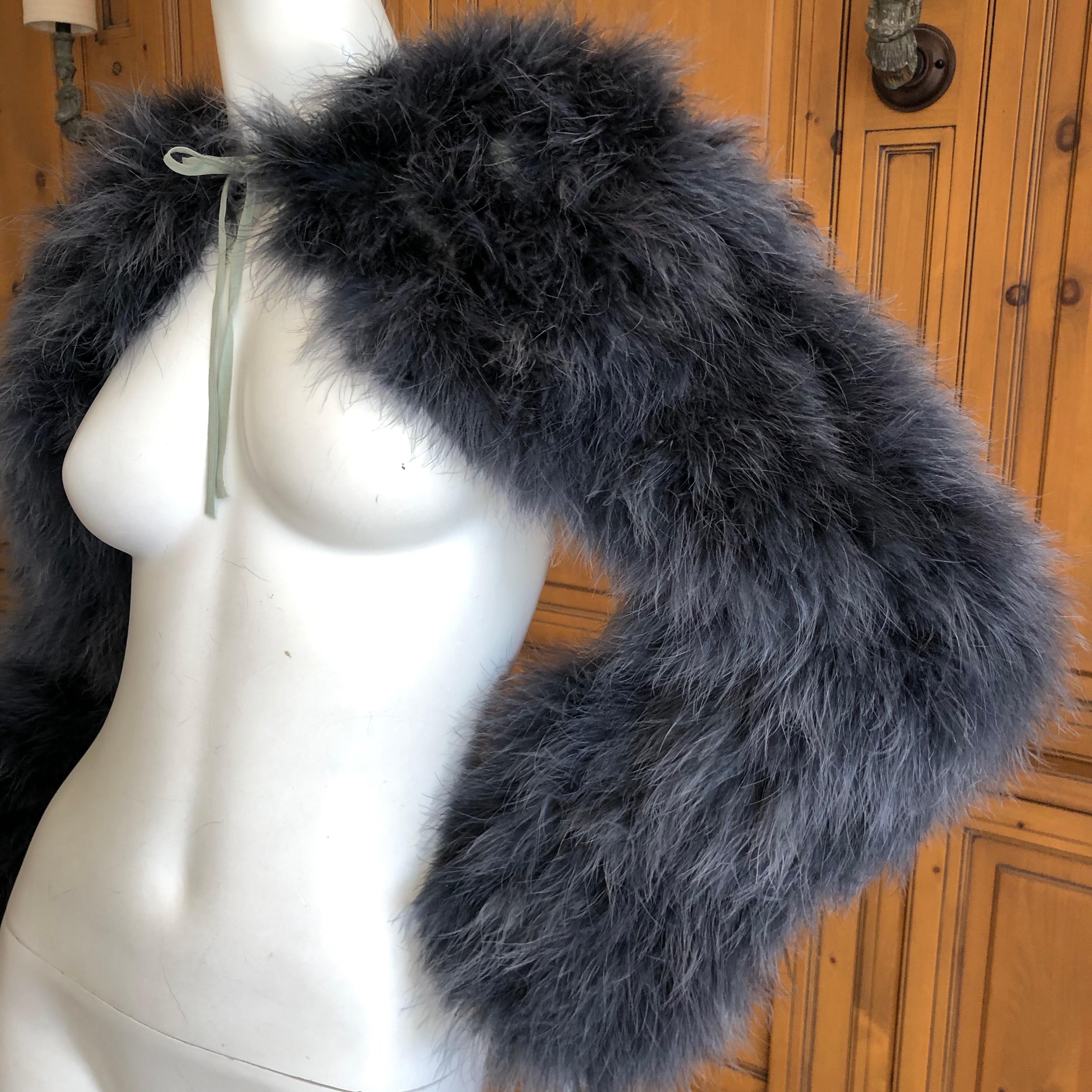 Black Jean Paul Gaultier Fourrure Vintage Blue Gray Feather Tie Front Bolero Shrug For Sale