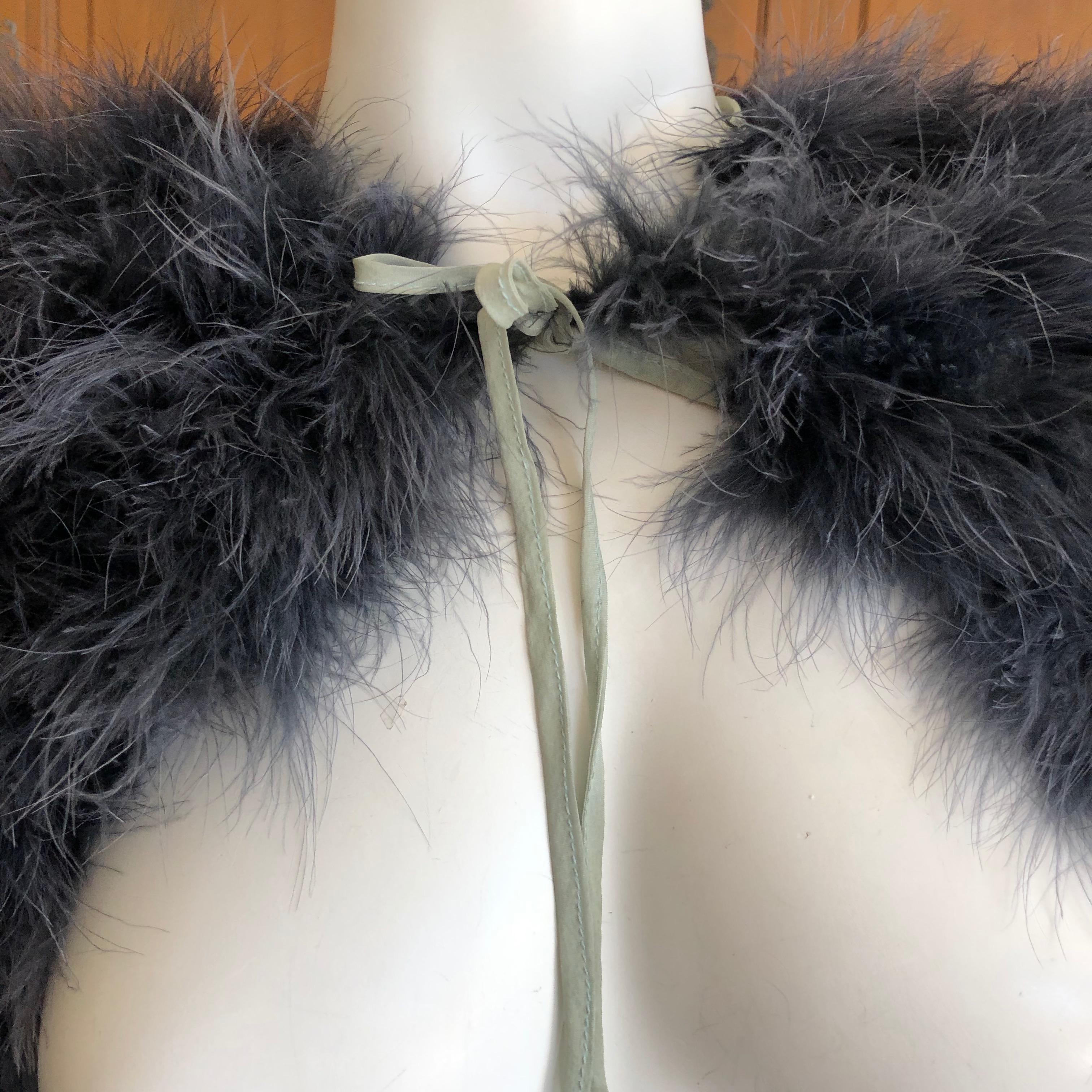 Women's or Men's Jean Paul Gaultier Fourrure Vintage Blue Gray Feather Tie Front Bolero Shrug For Sale