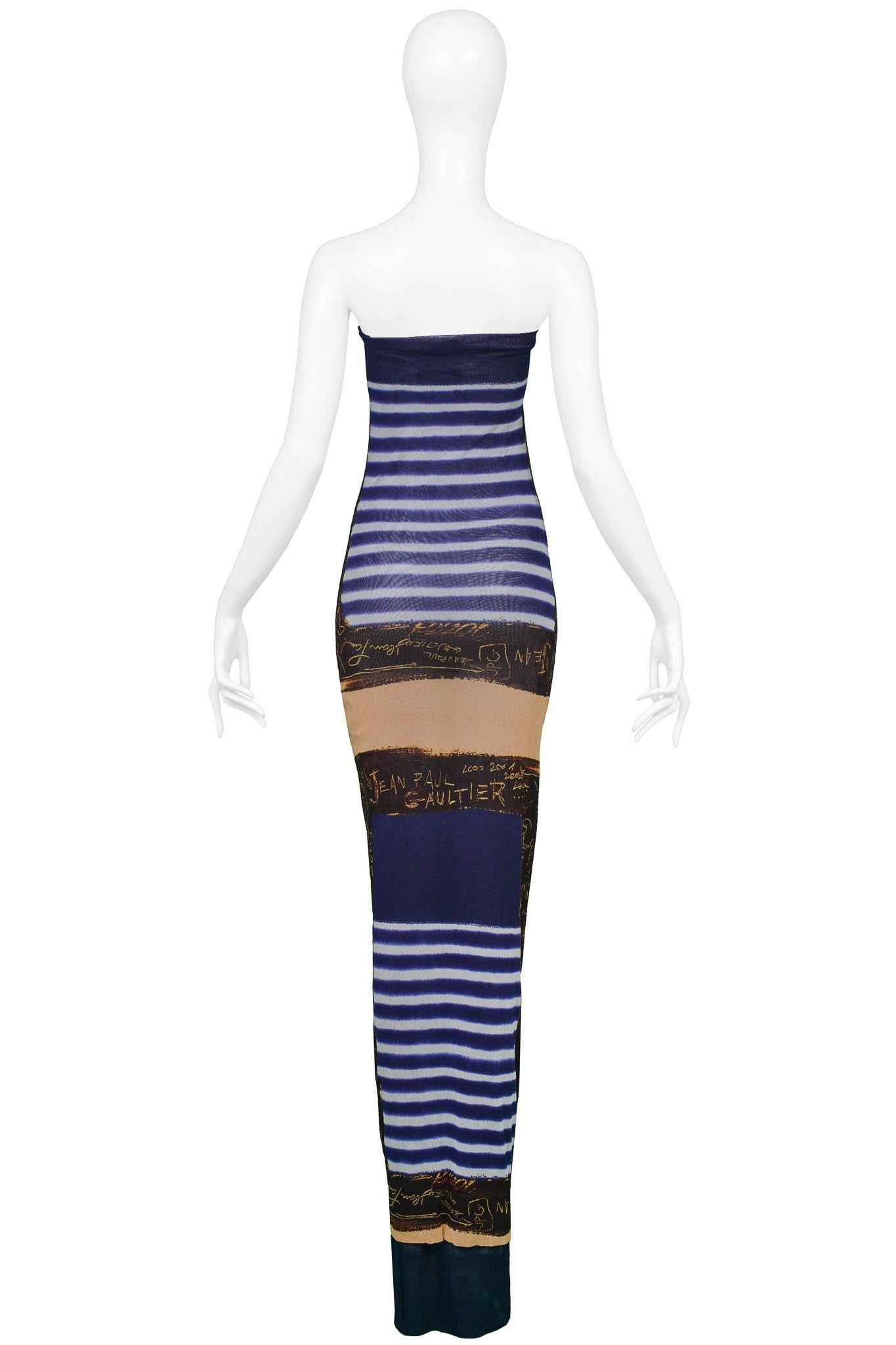 Jean Paul Gaultier French Nautical Striped Mesh Dress With Signature Print 2001 2