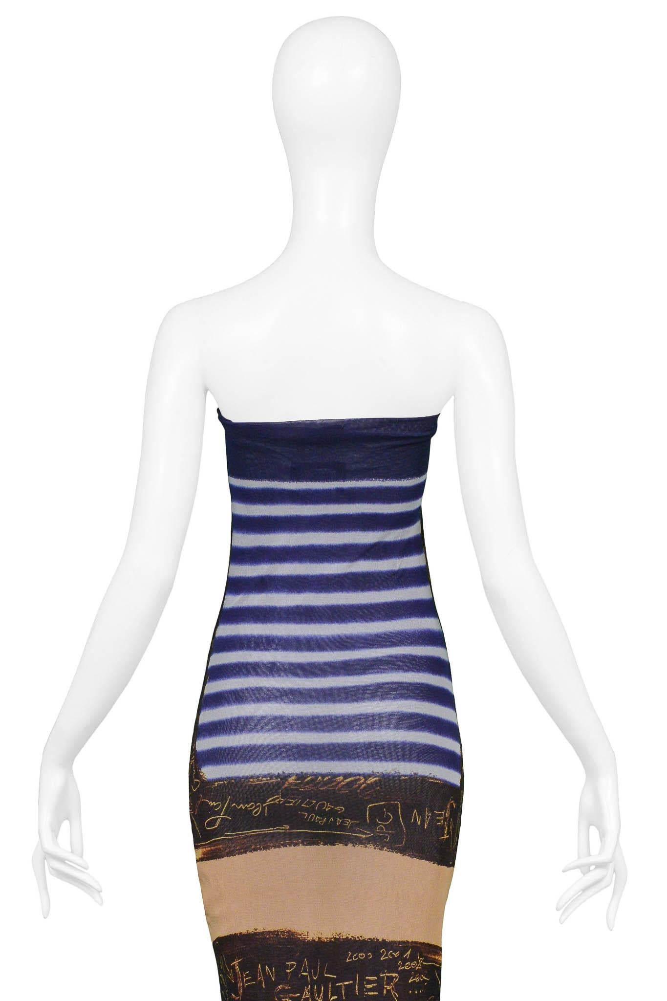 Jean Paul Gaultier French Nautical Striped Mesh Dress With Signature Print 2001 3