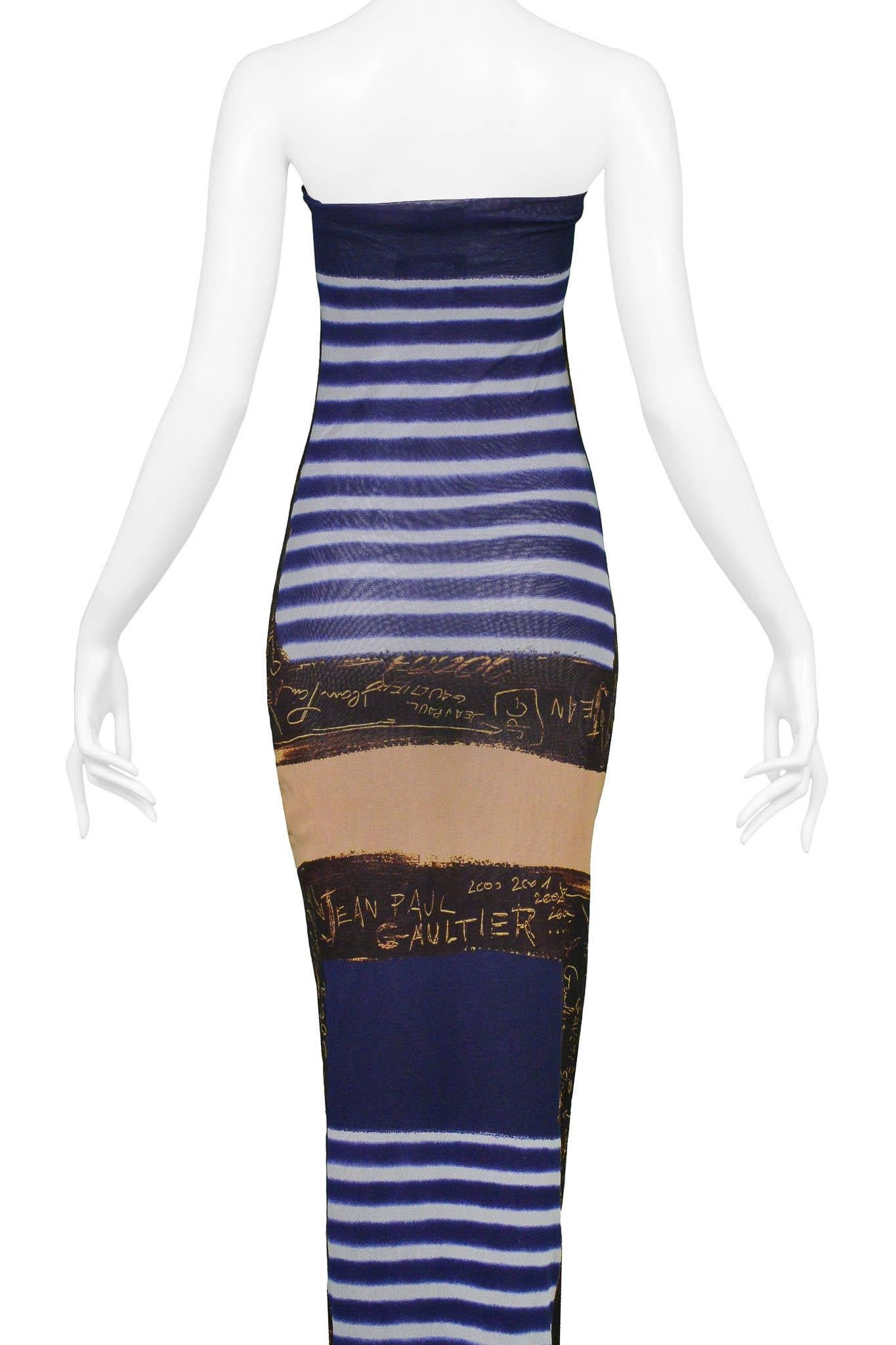Jean Paul Gaultier French Nautical Striped Mesh Dress With Signature Print 2001 4