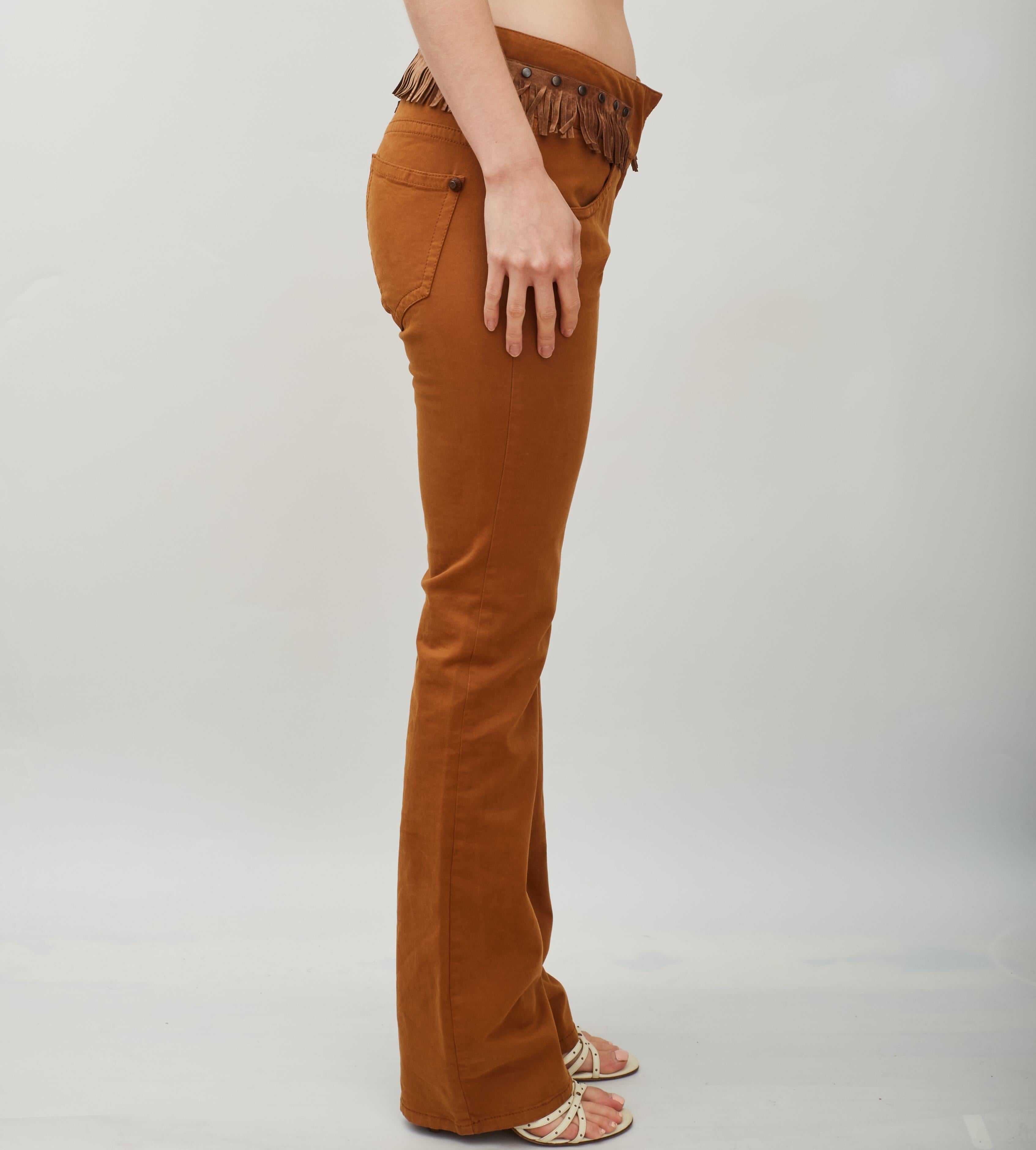Jean Paul Gaultier Rostfarbene Hose mit Fransen (Größe 28) für Damen oder Herren im Angebot