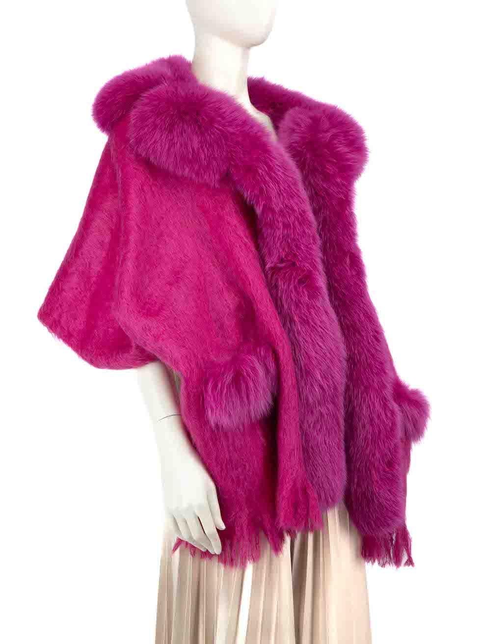 Jean Paul Gaultier Fuchsia Wool Fox Fur Trim Cape Size XS In Excellent Condition In London, GB