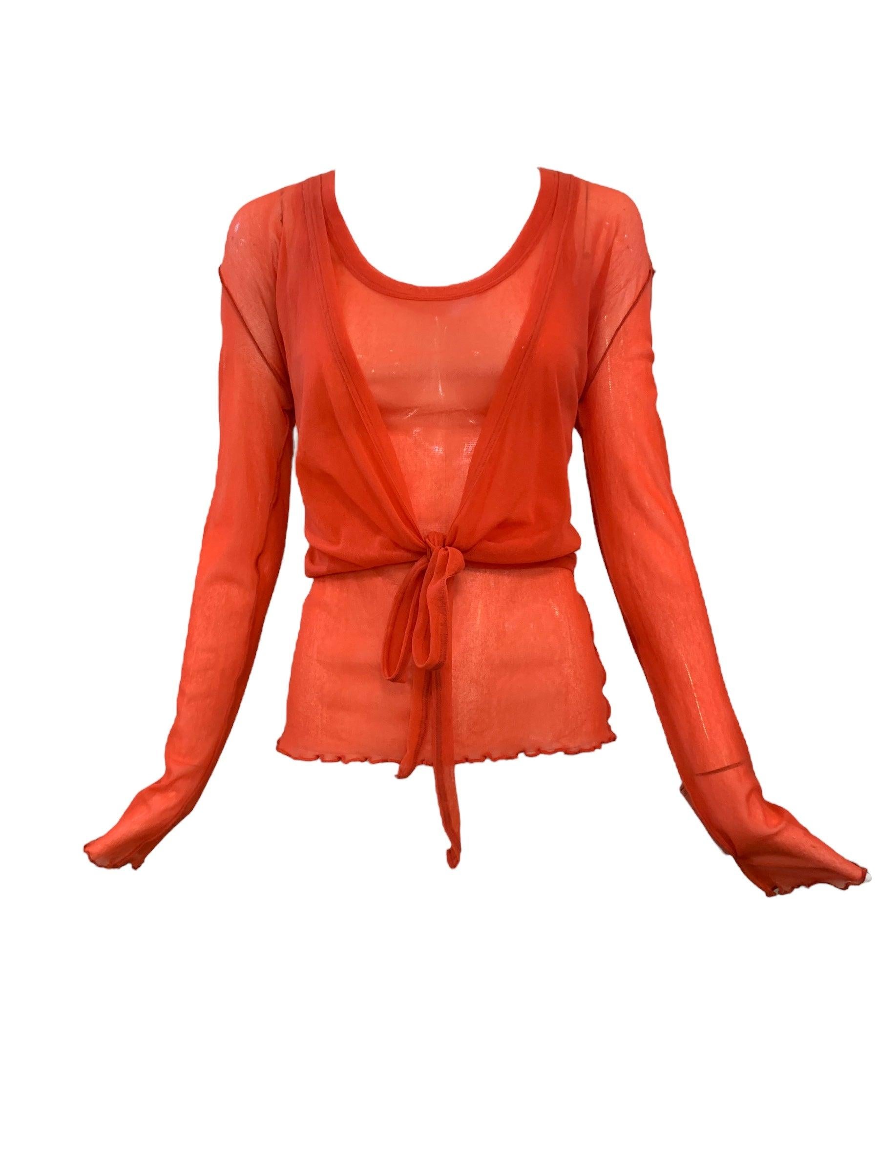 Red Jean Paul Gaultier Fuzzi Orange Mesh Ensemble Skirt Suit For Sale