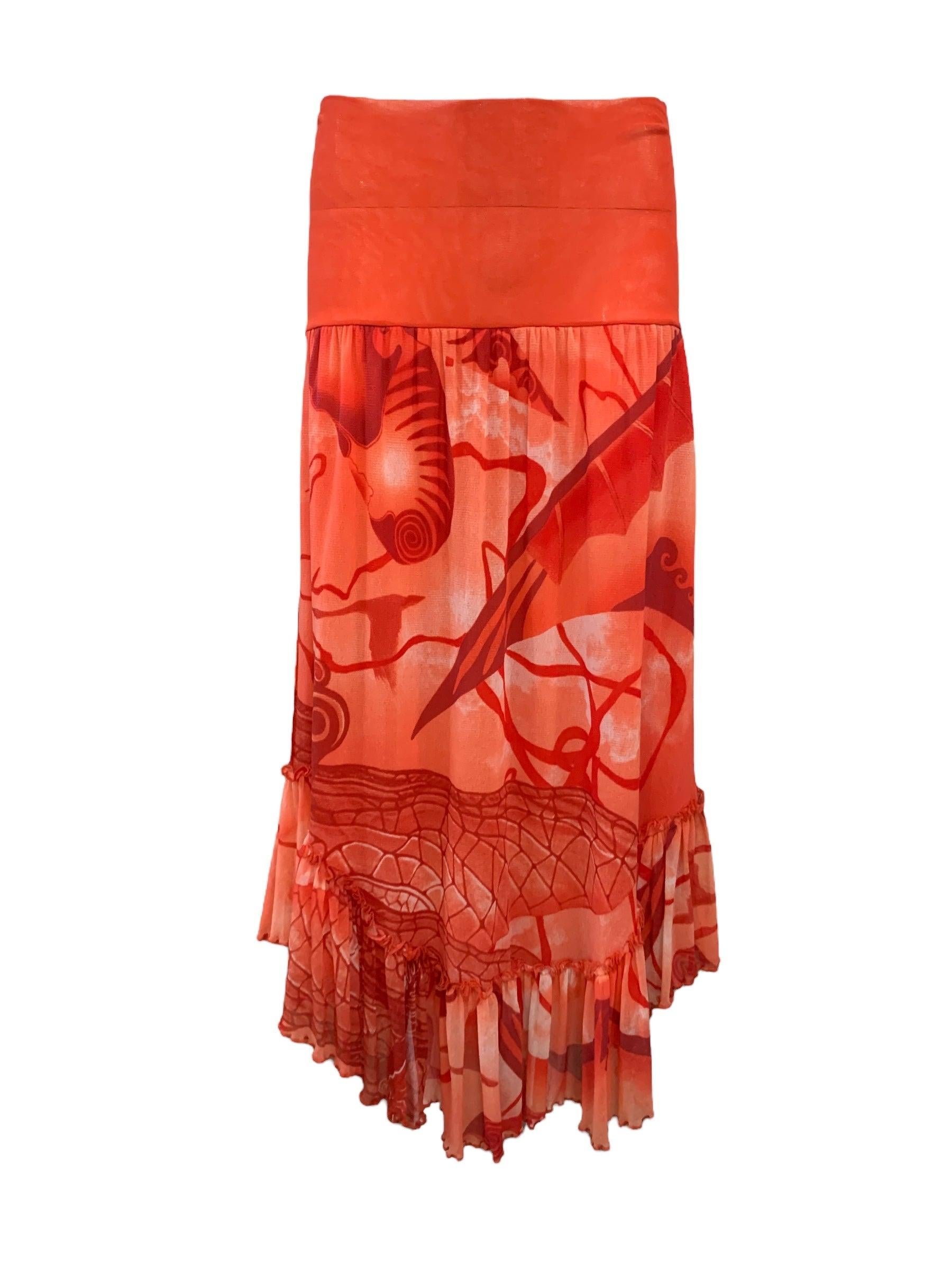 Jean Paul Gaultier Fuzzi Orange Mesh Ensemble Skirt Suit In New Condition For Sale In Los Angeles, CA