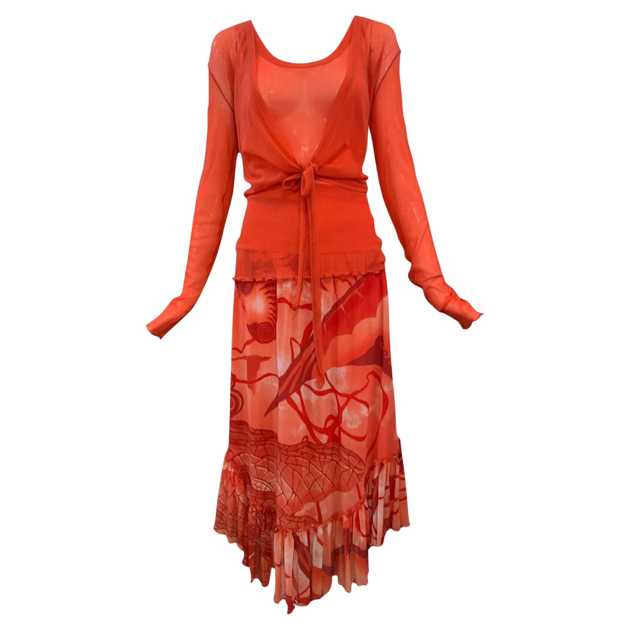 Jean Paul Gaultier Fuzzi Orange Mesh Ensemble Skirt Suit For Sale