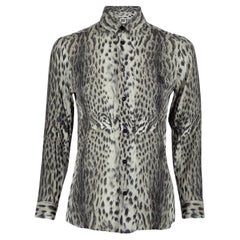 Jean Paul Gaultier Gaultier Grey Leopard Silk Sheer Blouse Size L