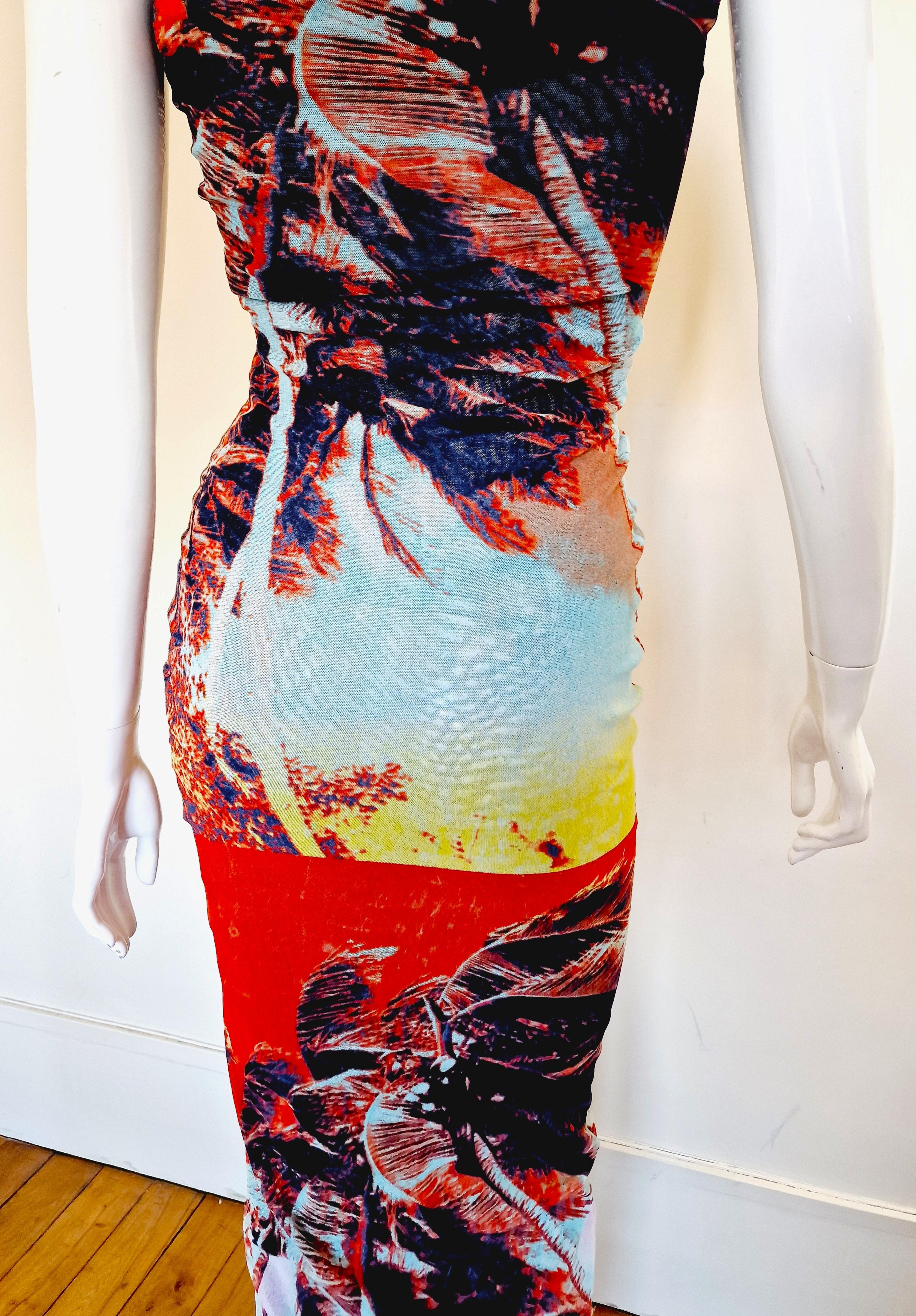 Robe longue Jean Paul Gaultier Palm Tree Trees Tropical Flamingo en maille en vente 8