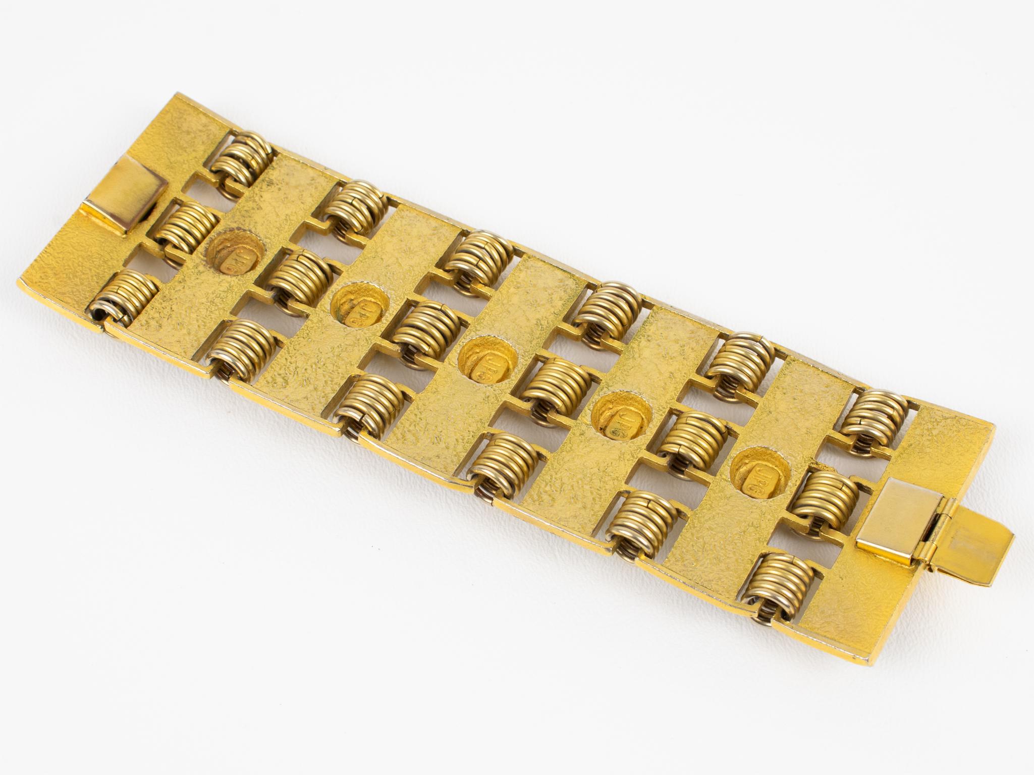 Women's Jean Paul Gaultier Gilded Metal Large Bracelet with Enamel Cabochons For Sale