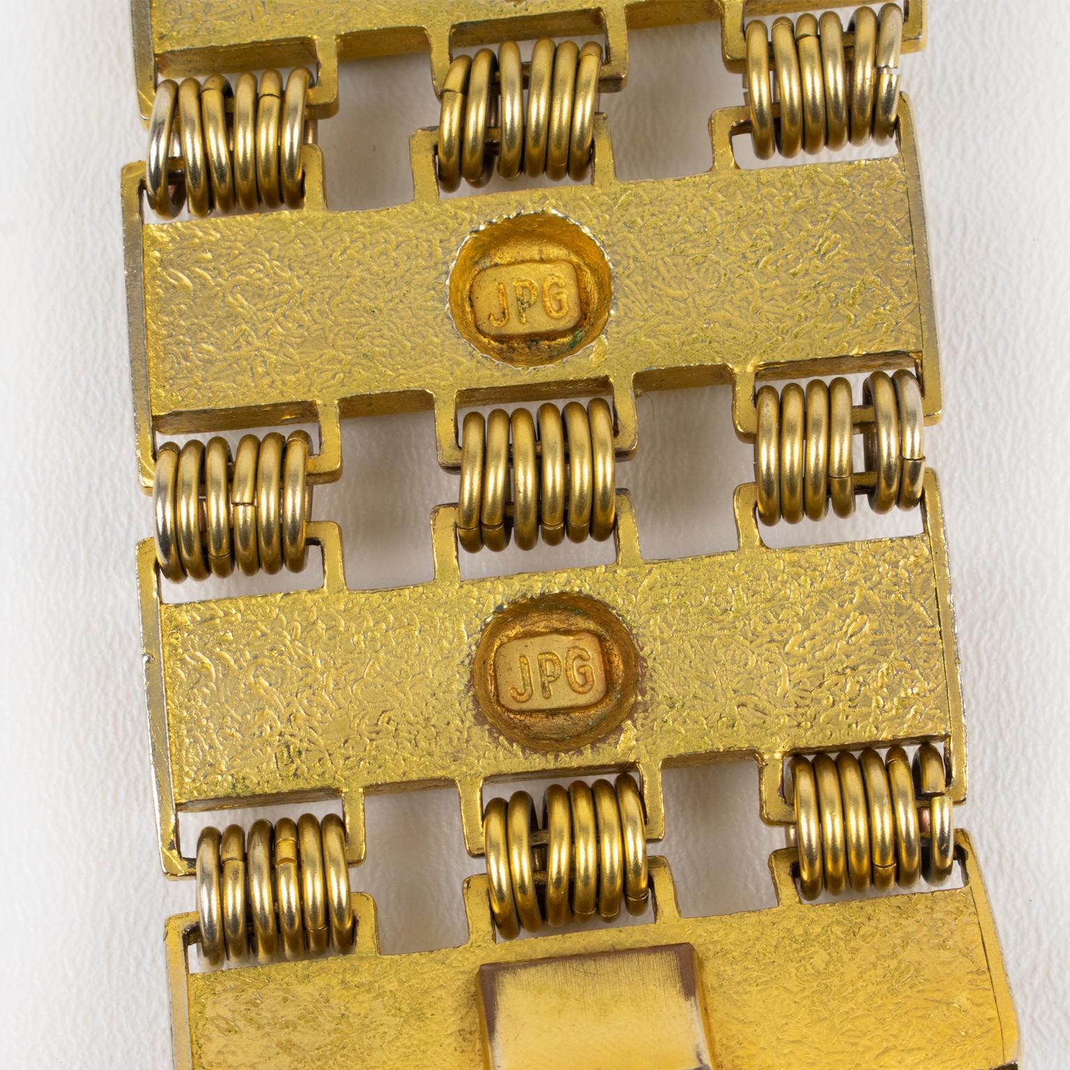 Jean Paul Gaultier Gilded Metal Large Bracelet with Enamel Cabochons For Sale 1