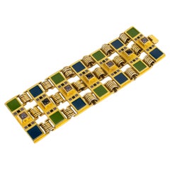 Jean Paul Gaultier Gilded Metal Large Bracelet with Enamel Cabochons