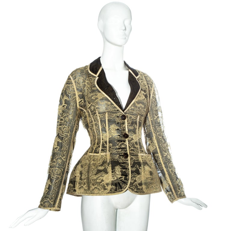 Women's Jean Paul Gaultier gold lace and silk organza corseted jacket, ss 1988 For Sale