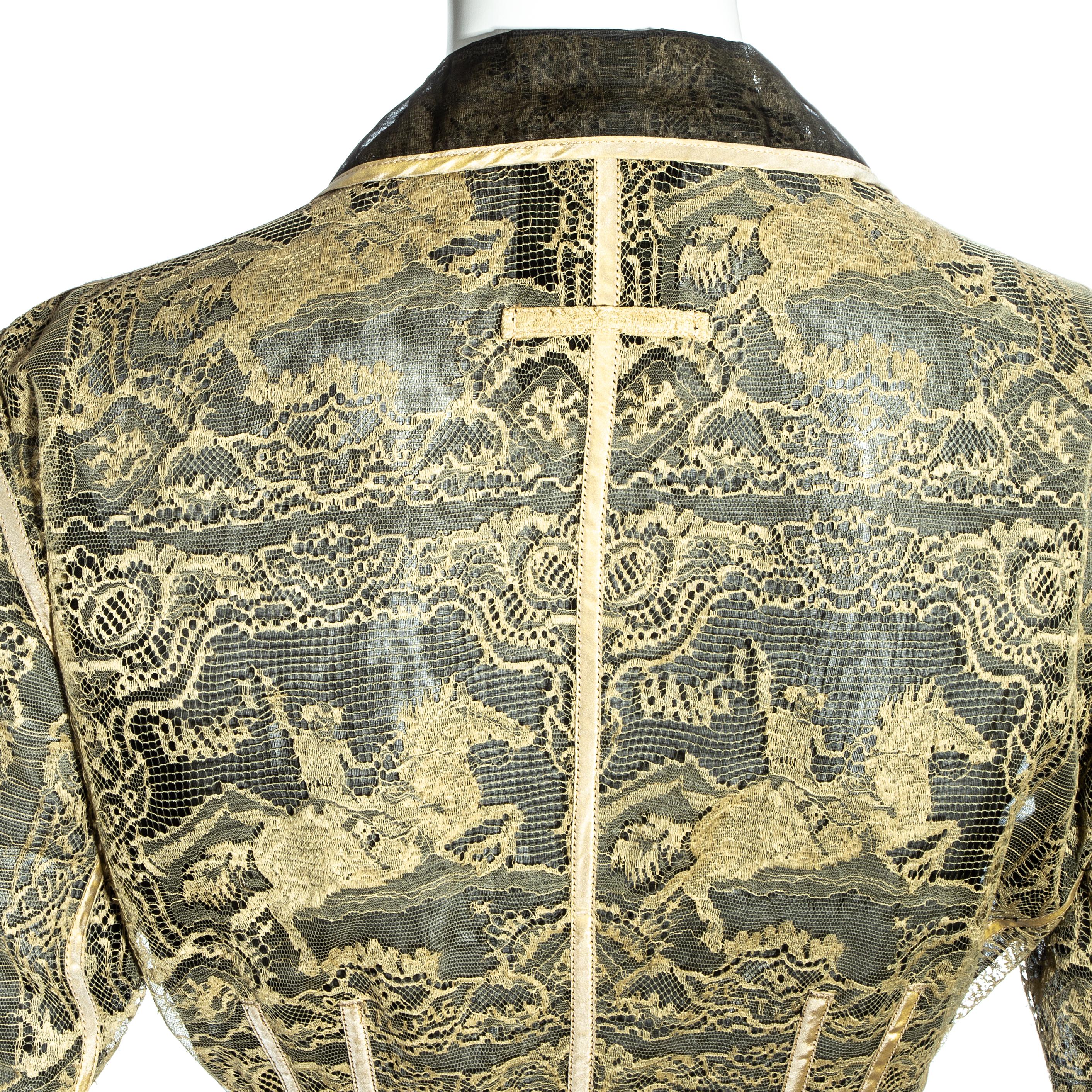 Jean Paul Gaultier gold lace and silk organza corseted jacket, ss 1988 In Excellent Condition For Sale In London, GB
