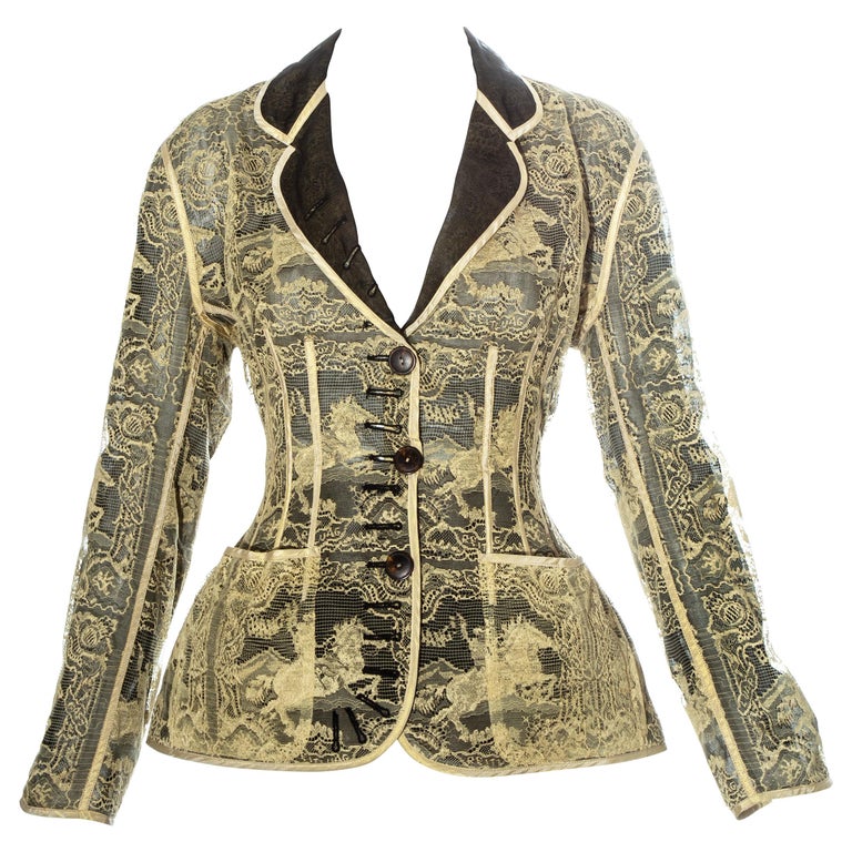 Jean Paul Gaultier gold lace and silk organza corseted jacket, ss 1988 For Sale