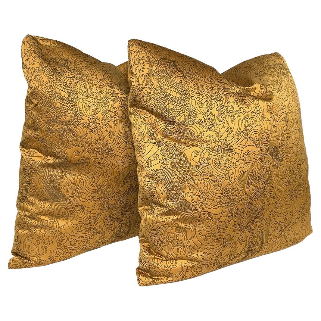 Paire de coussins en jacquard de satin doré Jean Paul Gaultier Jeans