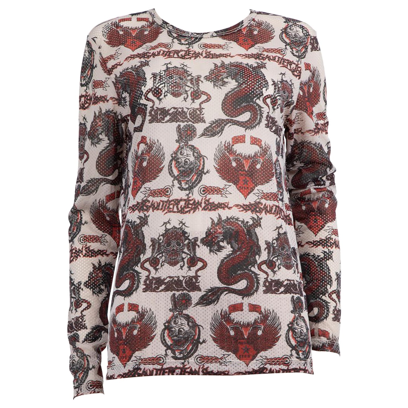 Jean Paul Gaultier Graphic Print Mesh Top Size M