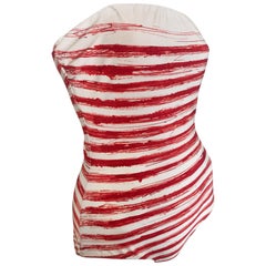 Jean Paul Gaultier Graphic Striped Strapless Swimsuit In Red & White
