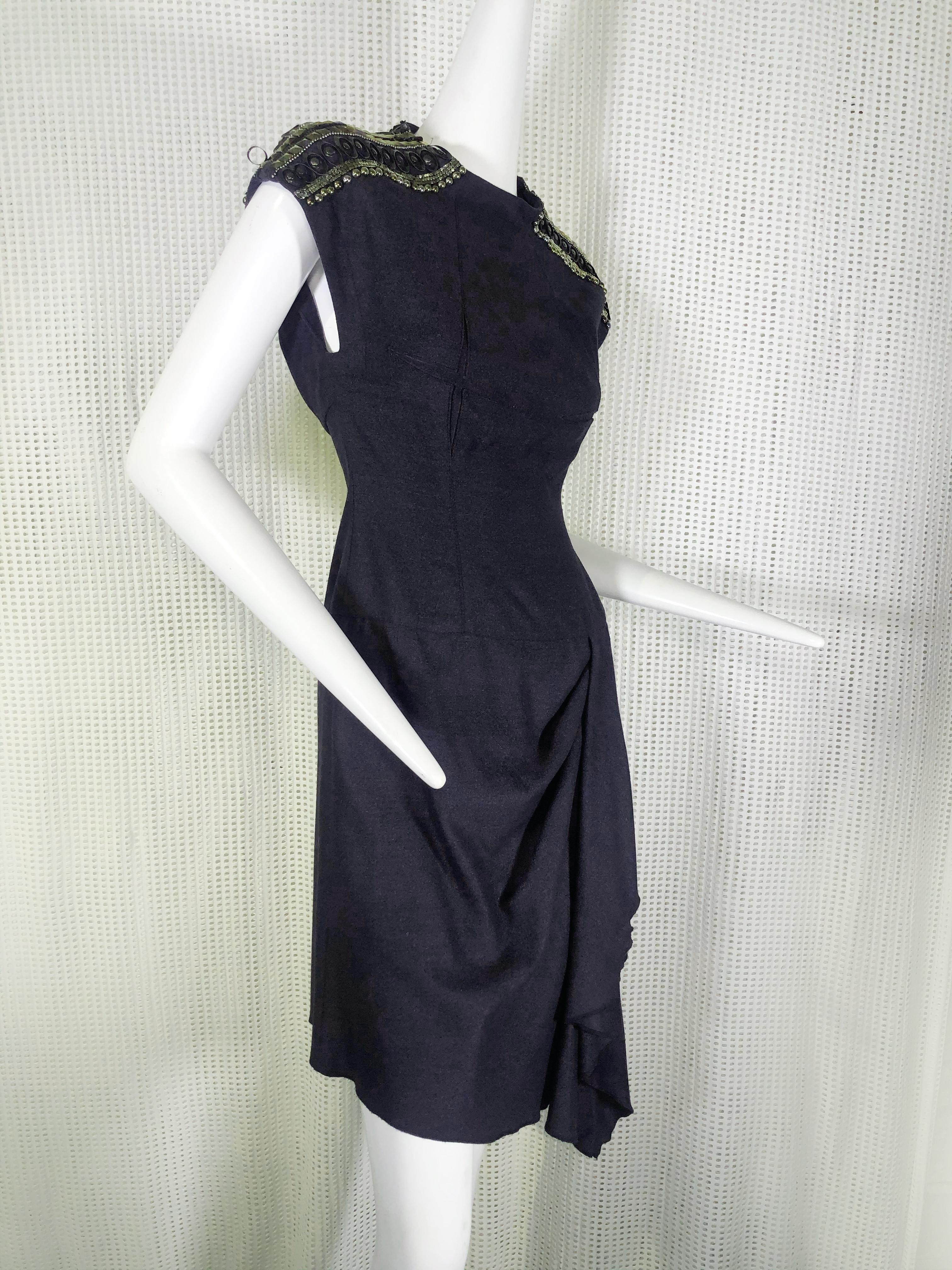 Jean Paul Gaultier Gray Flannel Cocktail Dress w/ Studded Zipper Shoulders  In Excellent Condition For Sale In Gresham, OR