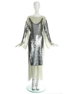 Jean Paul Gaultier green cotton trompe l'oeil sequin lace up dress, ss 1994