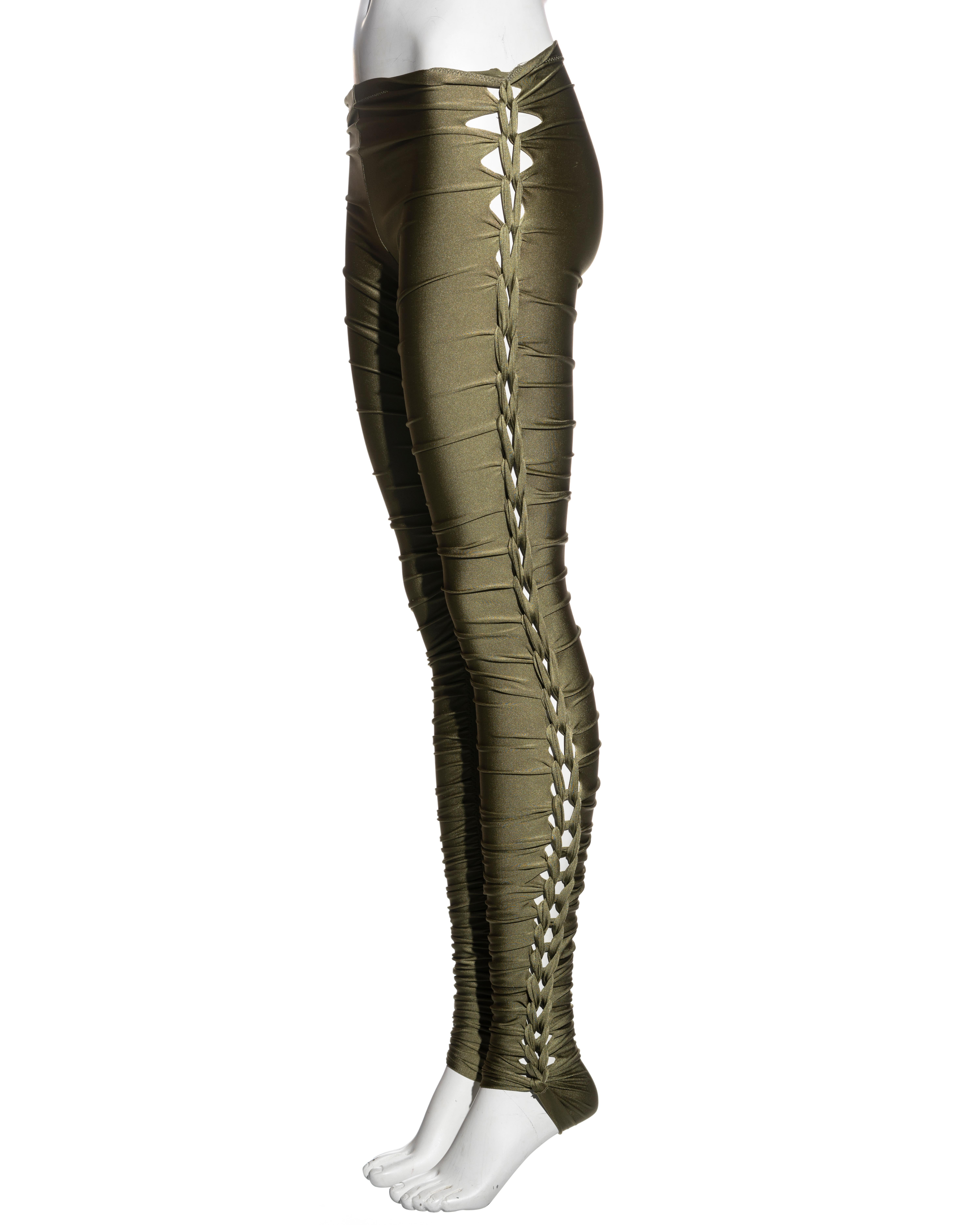Jean Paul Gaultier green nylon jersey ruched leggings, ss 2011 For Sale 5