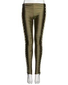 Jean Paul Gaultier green nylon jersey ruched leggings, ss 2011