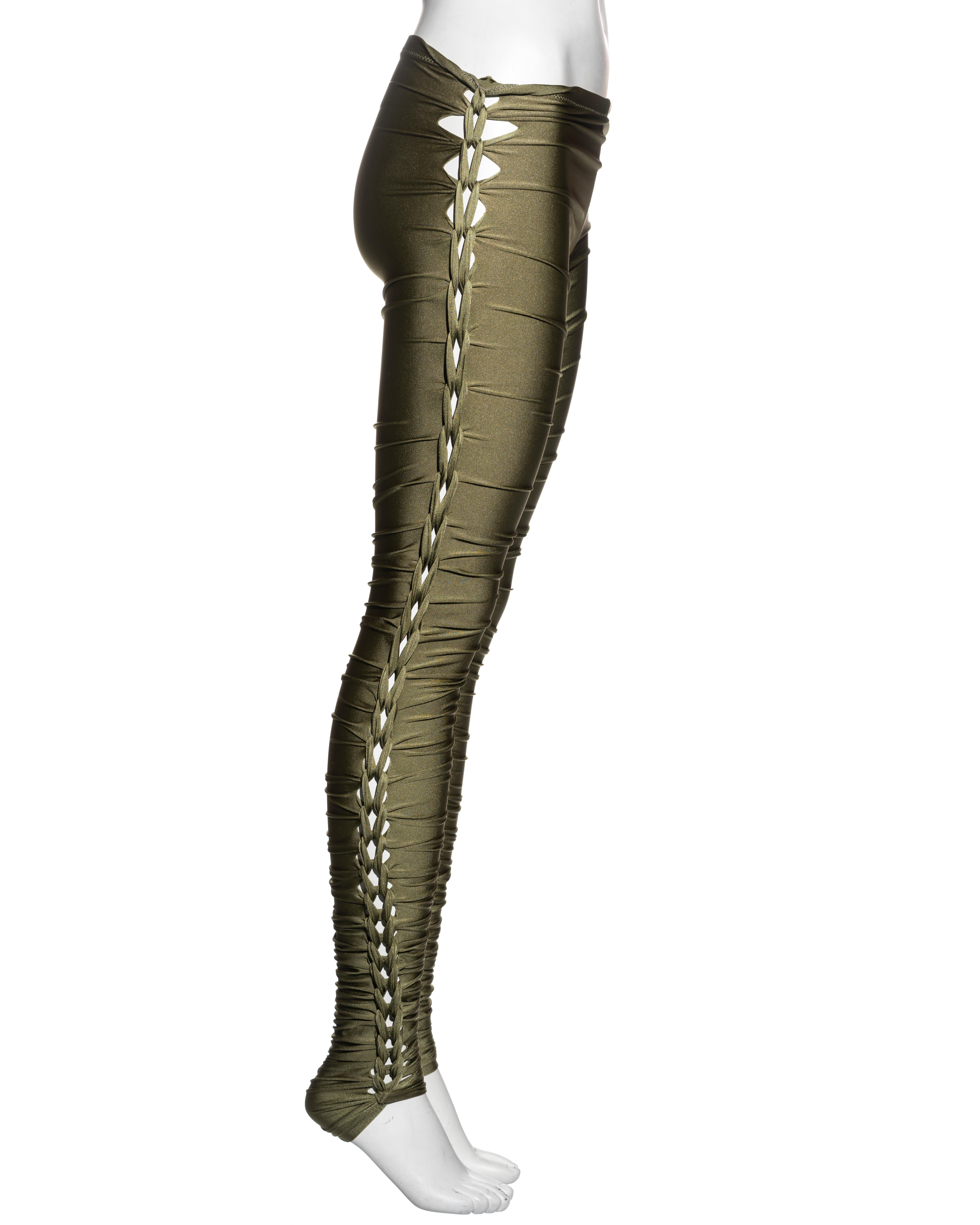 Jean Paul Gaultier green nylon jersey ruched leggings, ss 2011 1