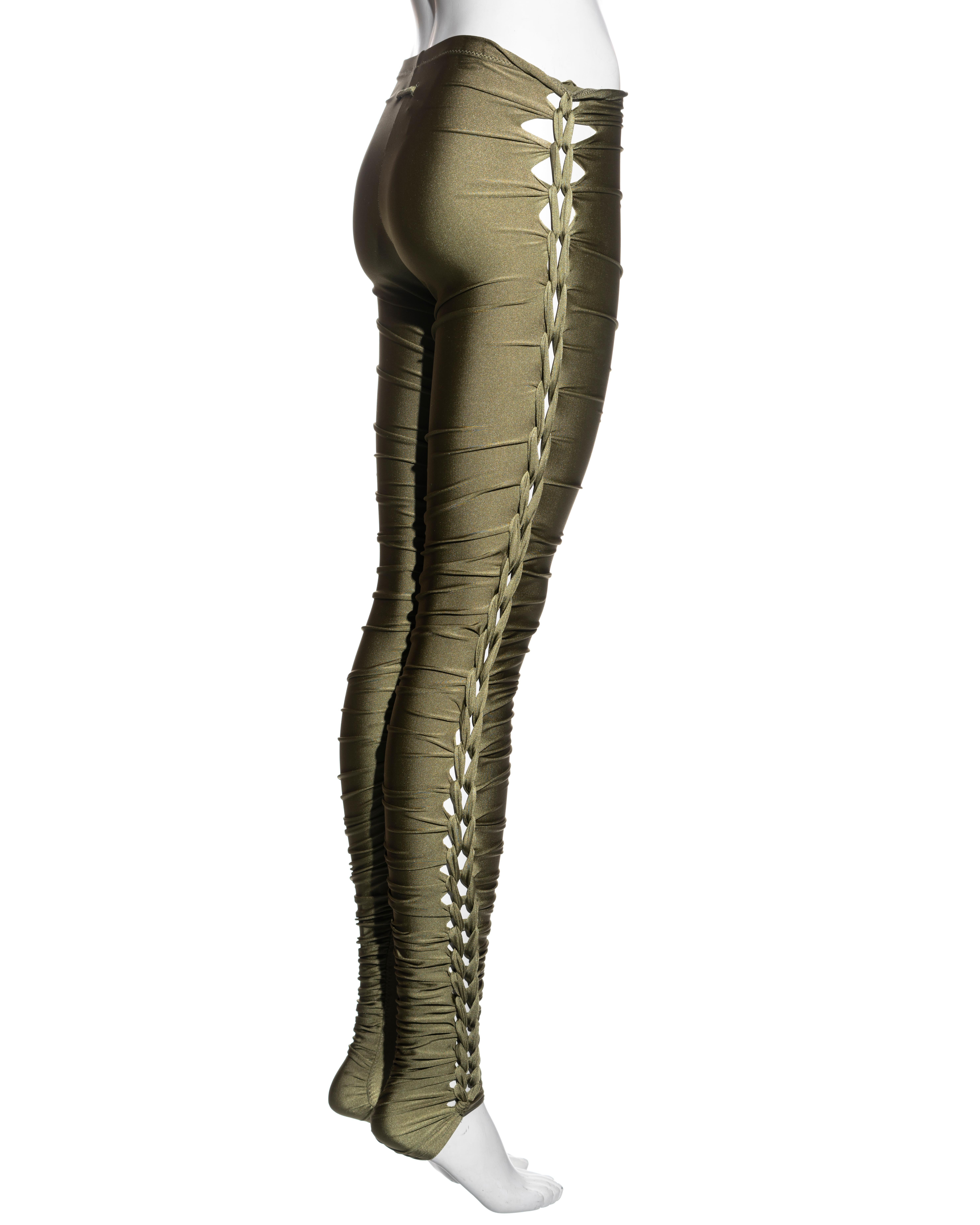 Jean Paul Gaultier green nylon jersey ruched leggings, ss 2011 For Sale 2