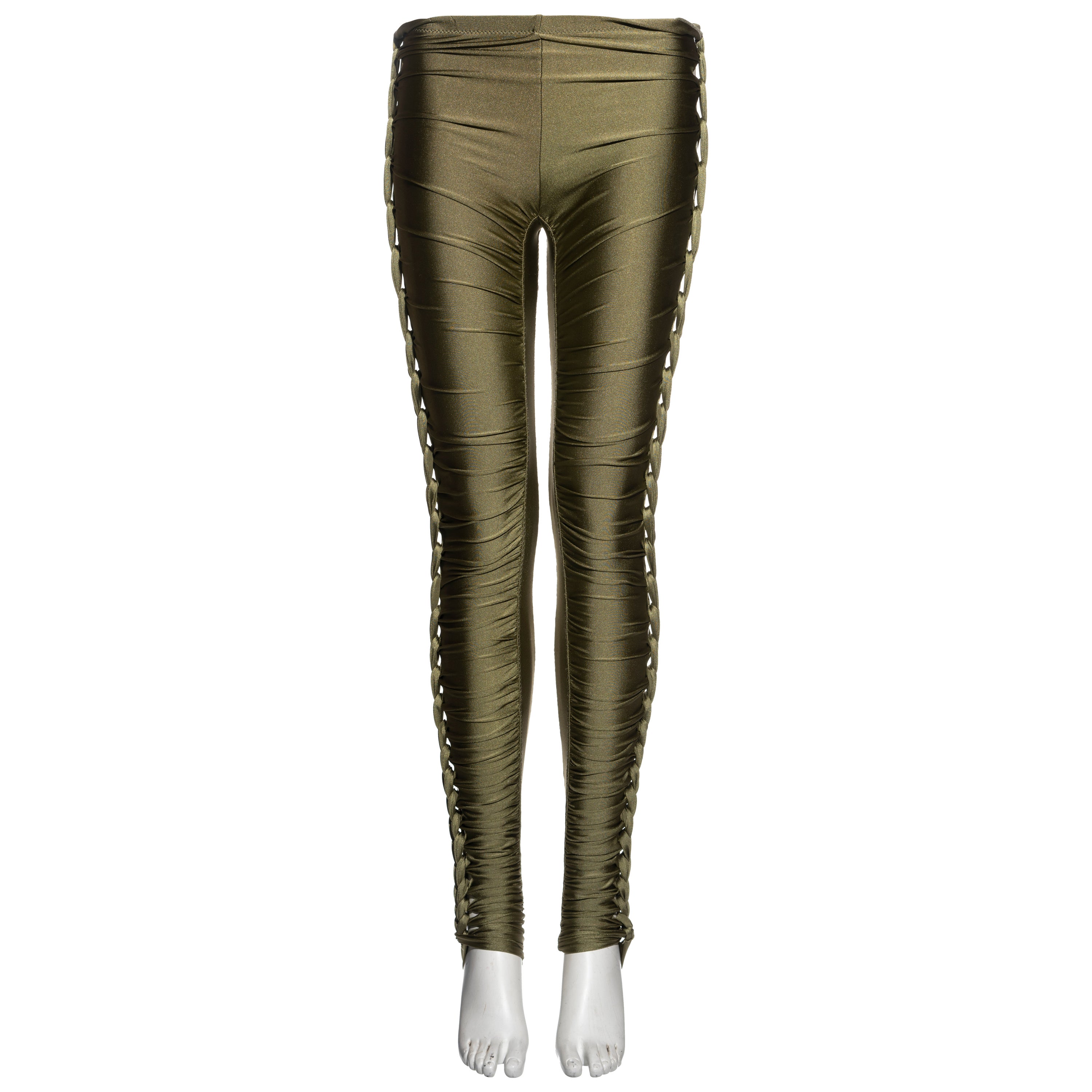 Jean Paul Gaultier leggings fruncidos de punto de nailon verde, ss 2011