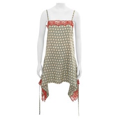 Jean Paul Gaultier green polkadot silk slip dress with red lace trim, ss 1992