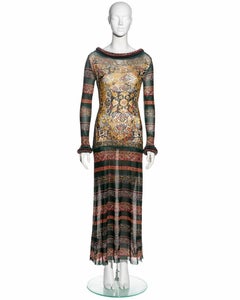 Jean Paul Gaultier green printed mesh long-sleeve dress, fw 1999