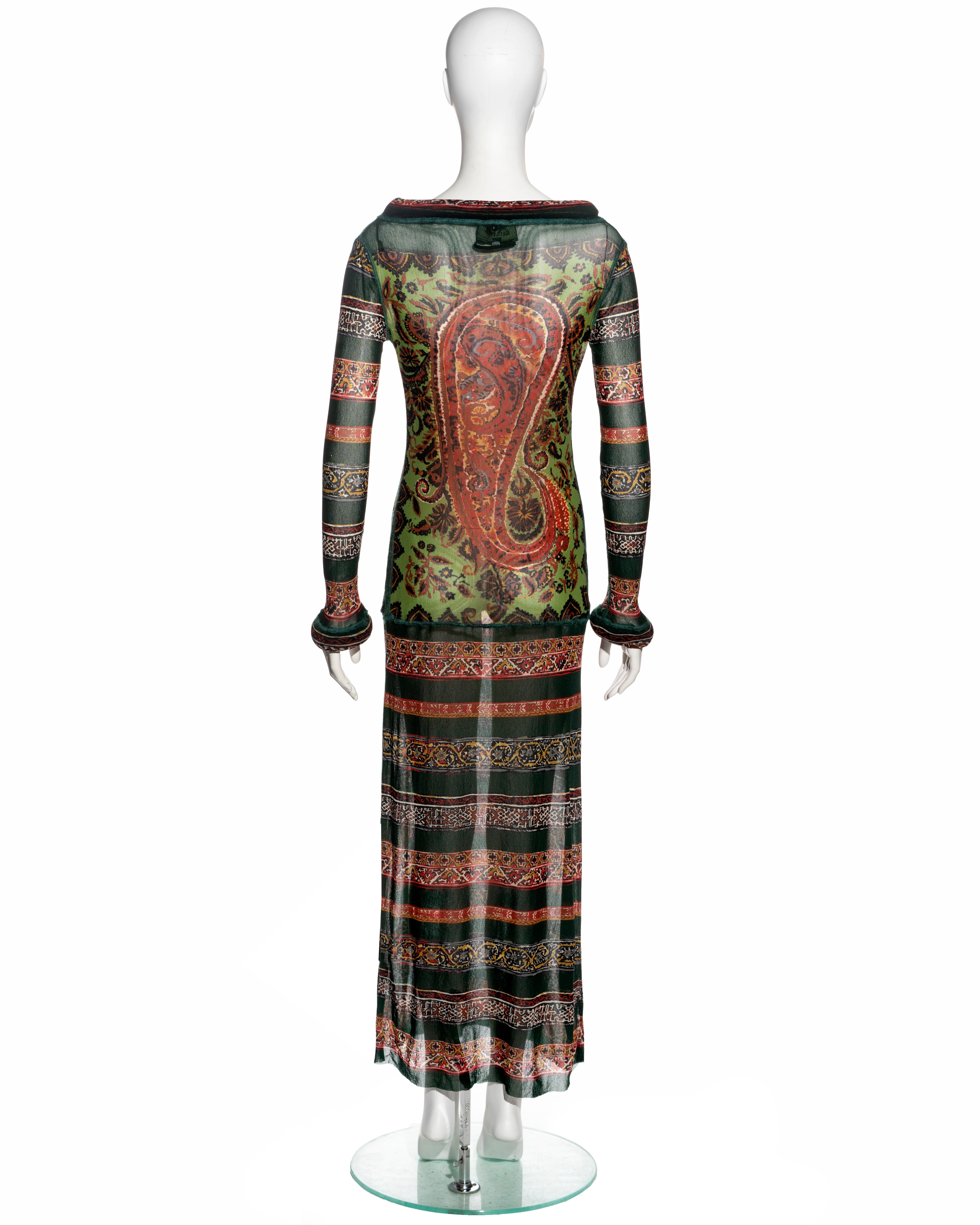 Jean Paul Gaultier green printed mesh long-sleeve dress, fw 1999 In Good Condition For Sale In London, GB