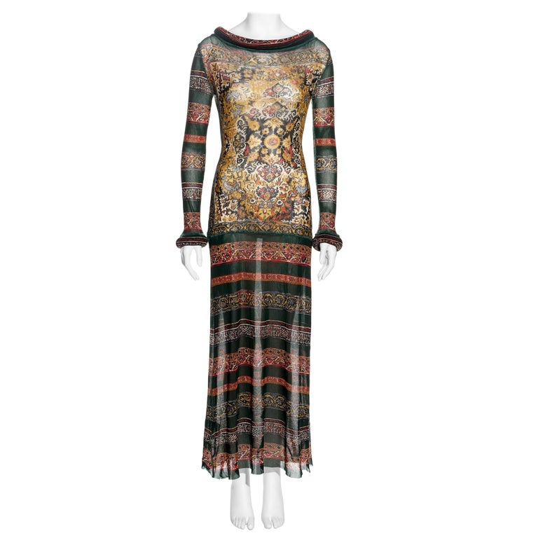 Jean Paul Gaultier green printed mesh long-sleeve dress, fw 1999 Jean Paul Gaultier green printed mesh long-sleeve dress, fw 1999