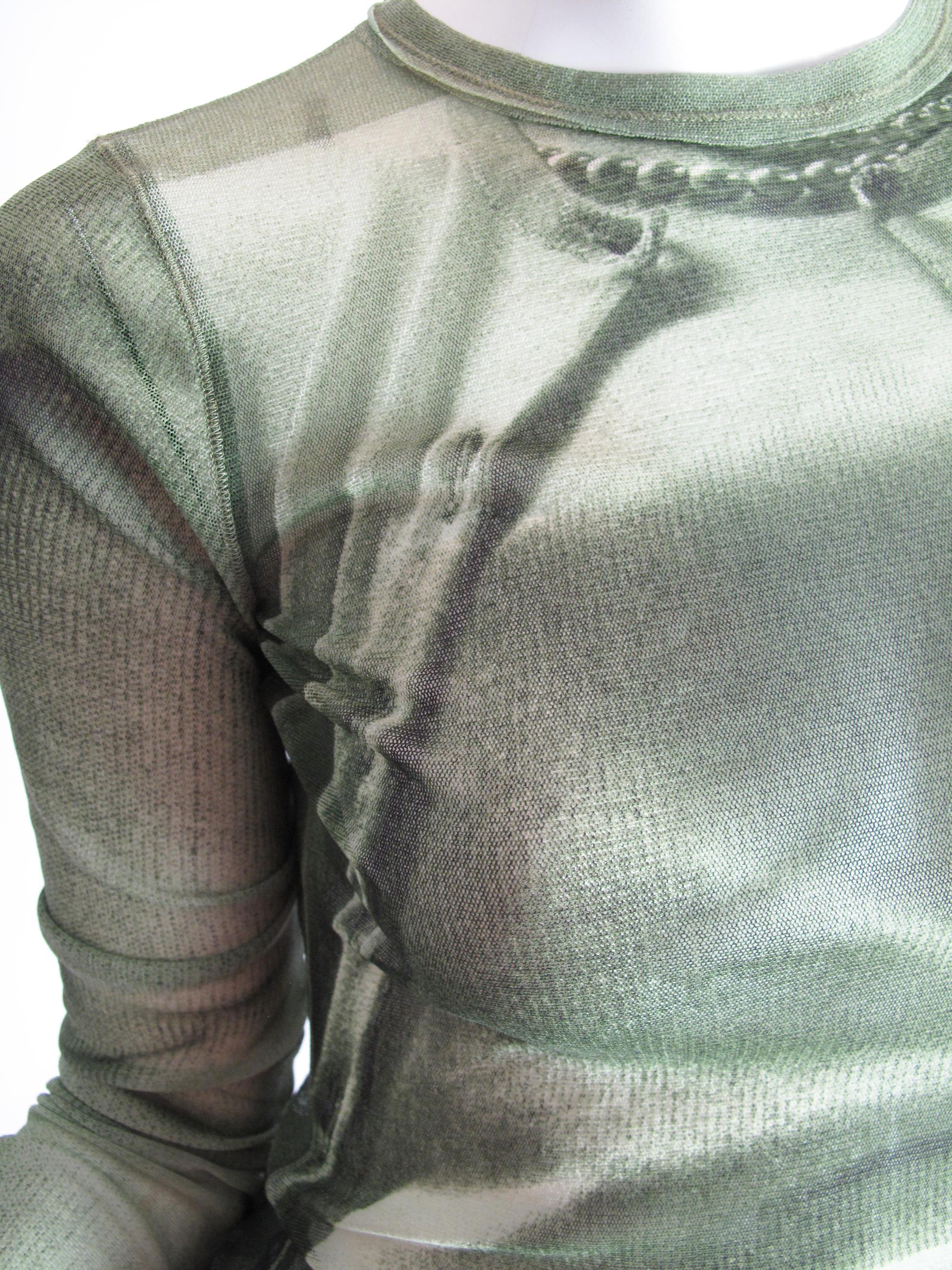 Jean Paul Gaultier green sheer mesh trompe l'oeil top. Condition: Excellent. Size S

 