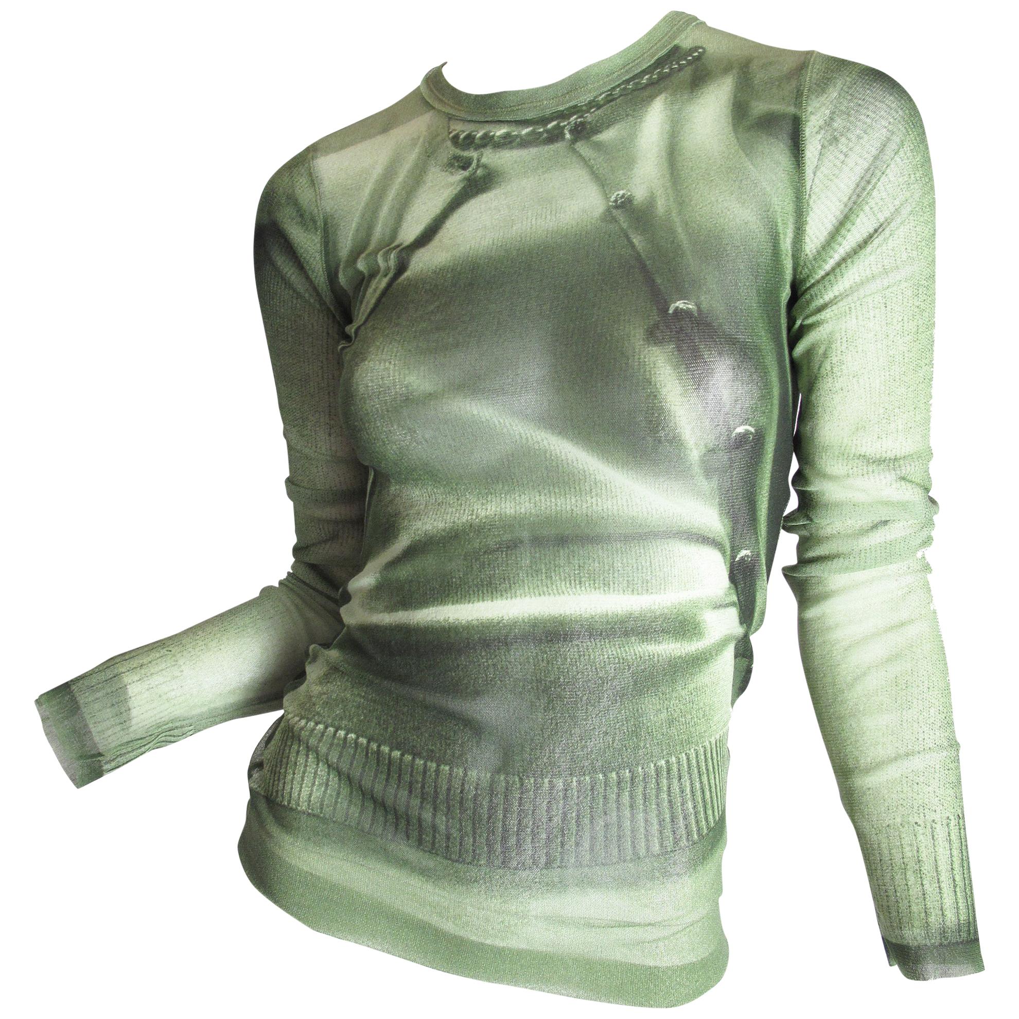 Jean Paul Gaultier Green Sheer Mesh Trompe L'oeil Top