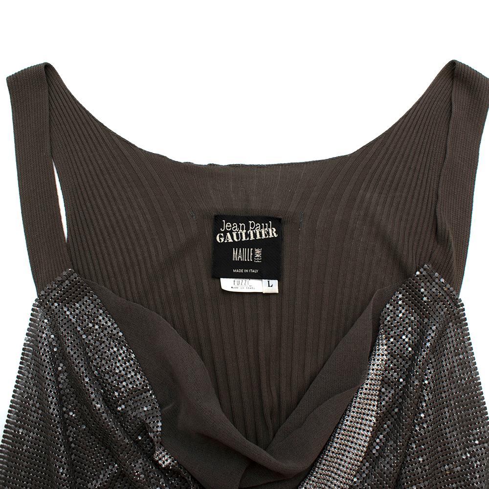 Black Jean Paul Gaultier Grey Metal Mesh & Knit Draped Top - Size L/XL