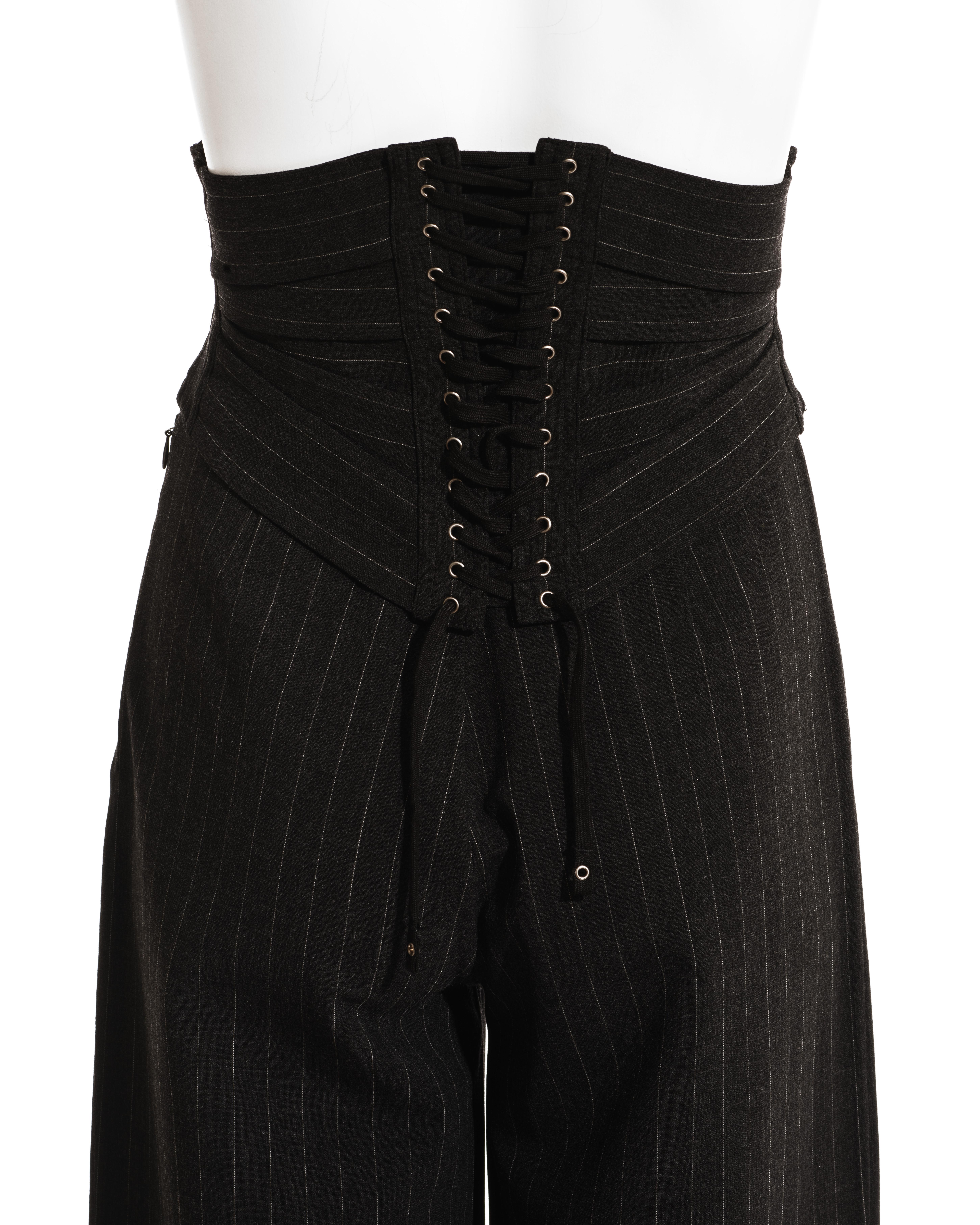 Jean Paul Gaultier grey pinstripe wool three piece corseted pant suit, c. 2000s For Sale 1
