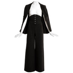 Jean Paul Gaultier grey pinstripe wool three piece corseted pant suit, c. 2000s