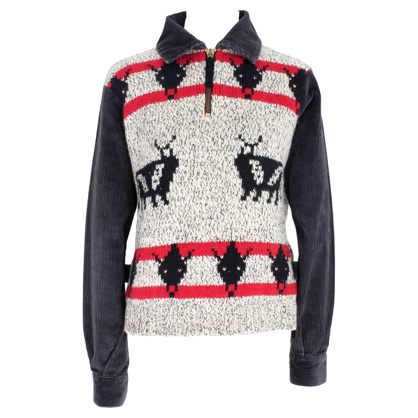 Jean Paul Gaultier Grey Red Wool Sweater  For Sale