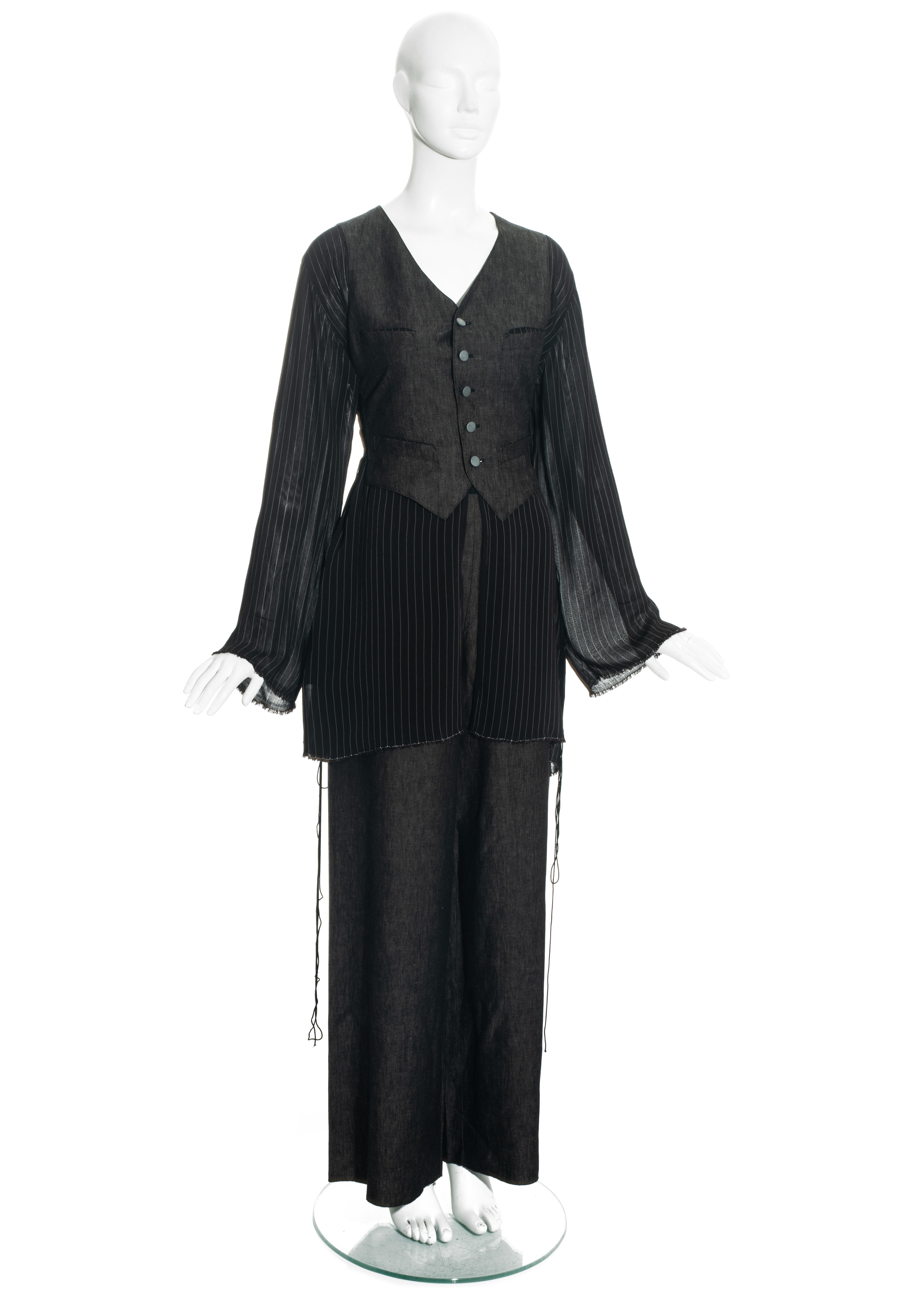 Jean Paul Gaultier grey striped silk chiffon and linen pant suit, ss 1994 In Excellent Condition In London, GB